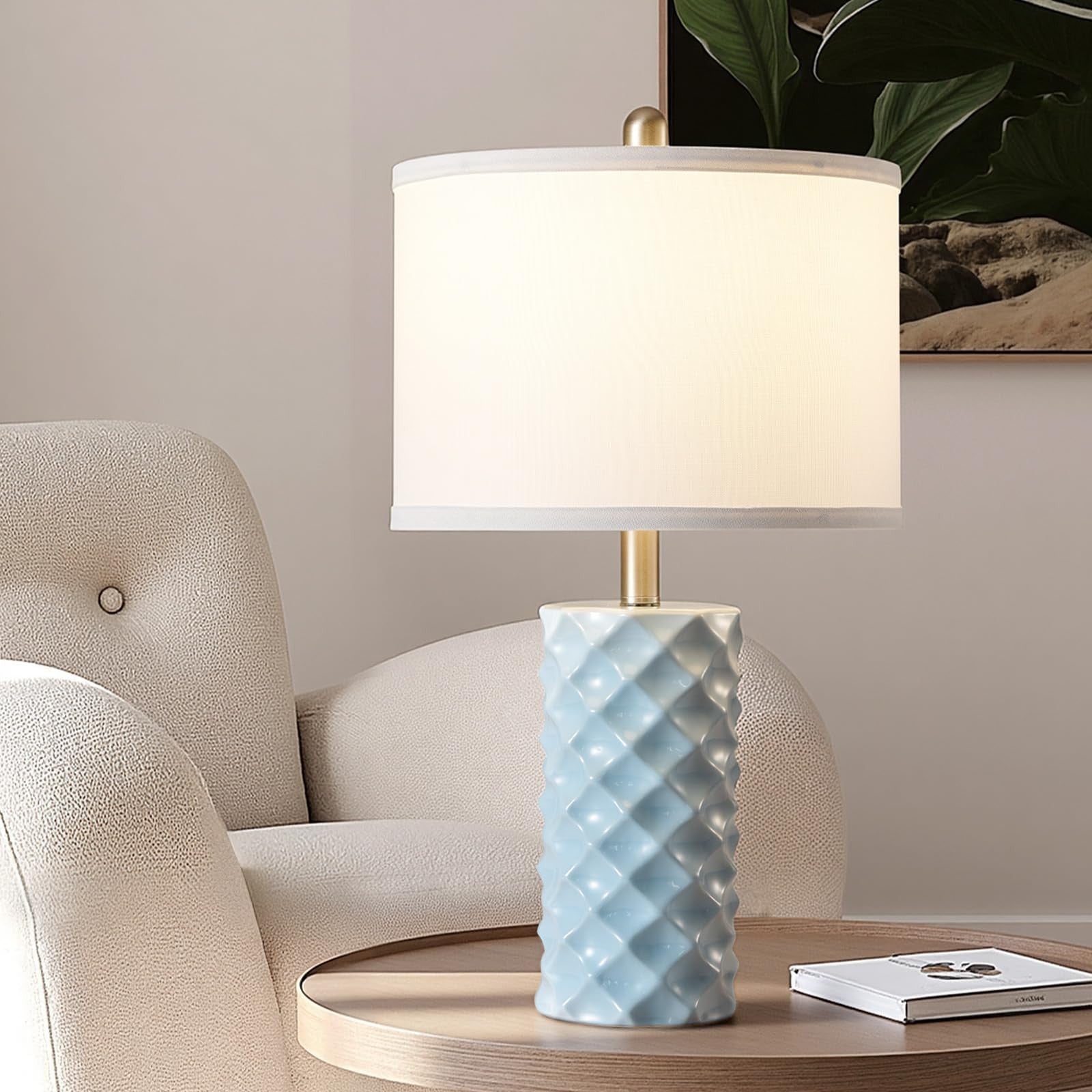 Sky blue and star diamond ceramic table lamps with modern design, 23-inch height, set of two, by BLHDZJR.
