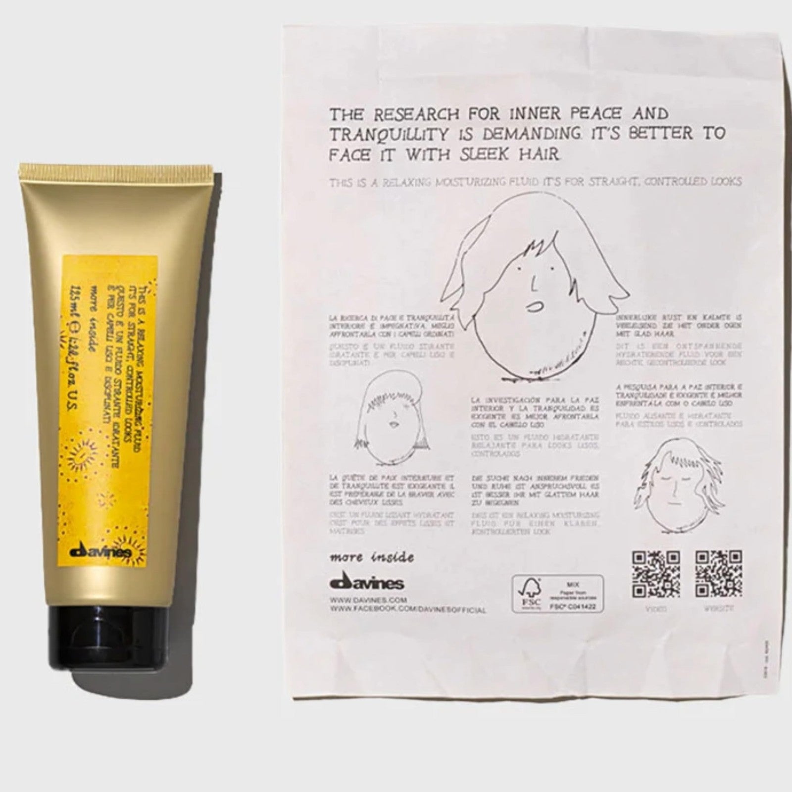 Davines This is a Relaxing Moisturizing Fluid with heat protection and frizz control, shown in a sleek bottle.