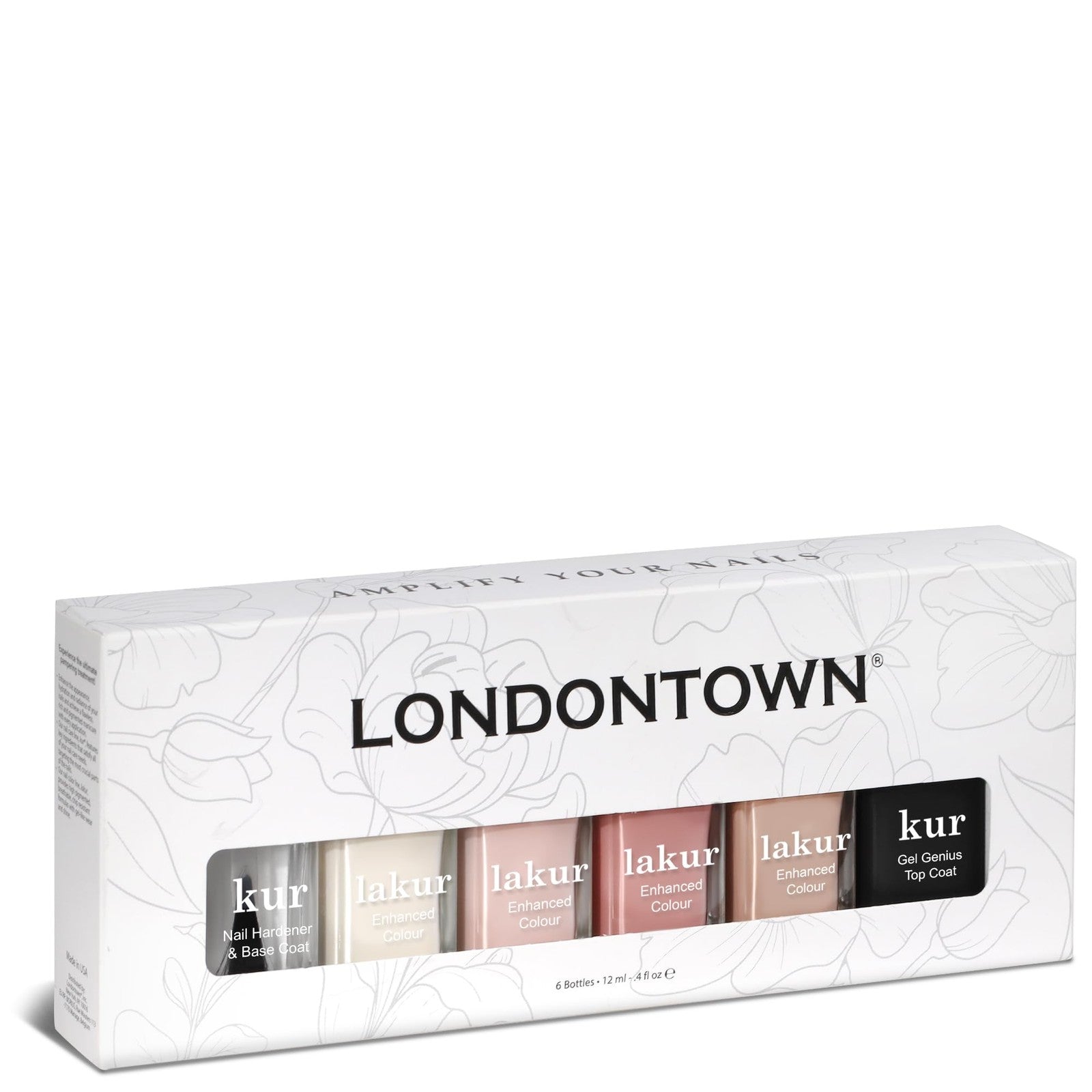LONDONTOWN The Sophisticate Collection full manicure nail polish kit with multiple nail polishes and manicure tools.