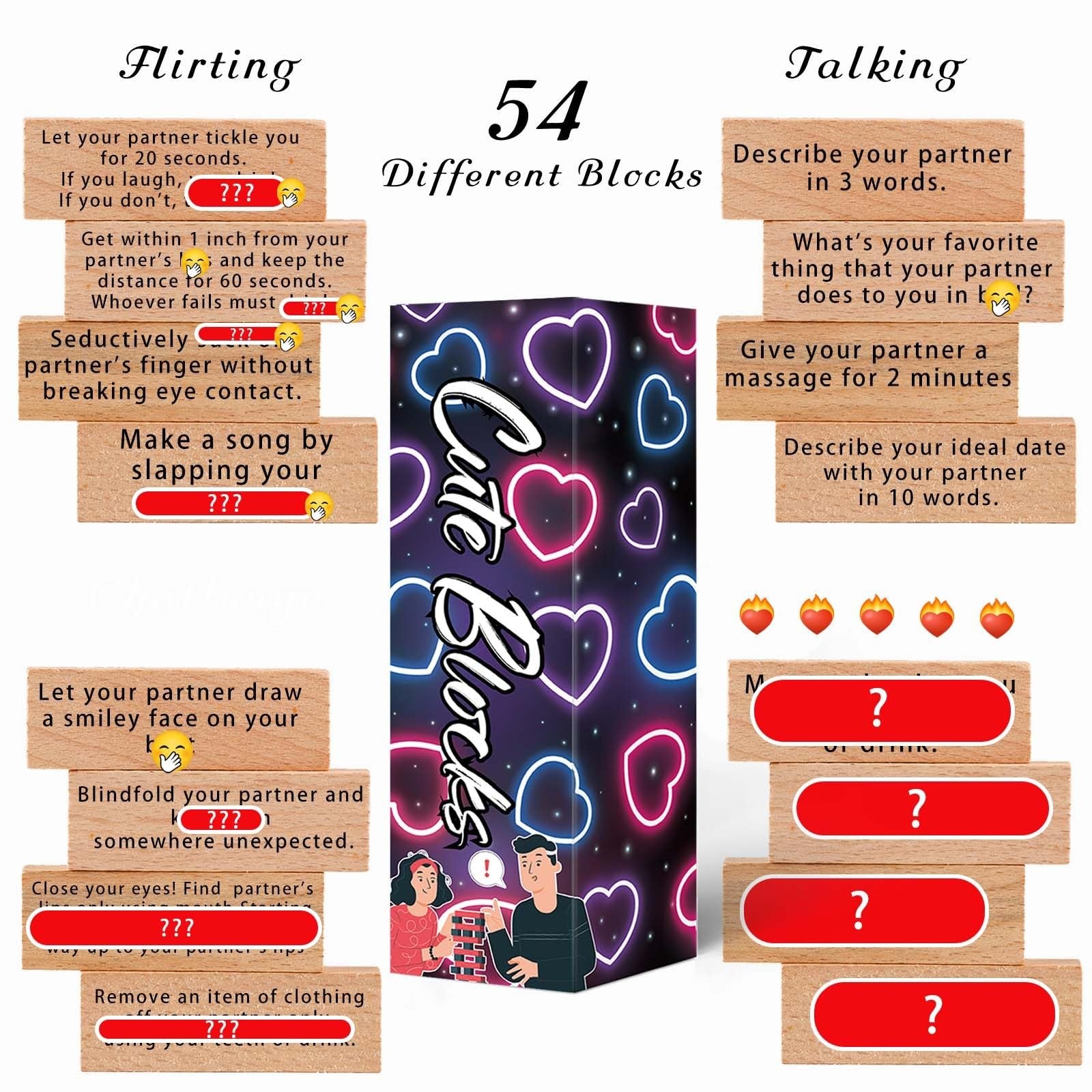 allonu 2026 Fun Valentine's Day gift with 54 stacking blocks and romantic game, colorful wooden toy for couples or kids