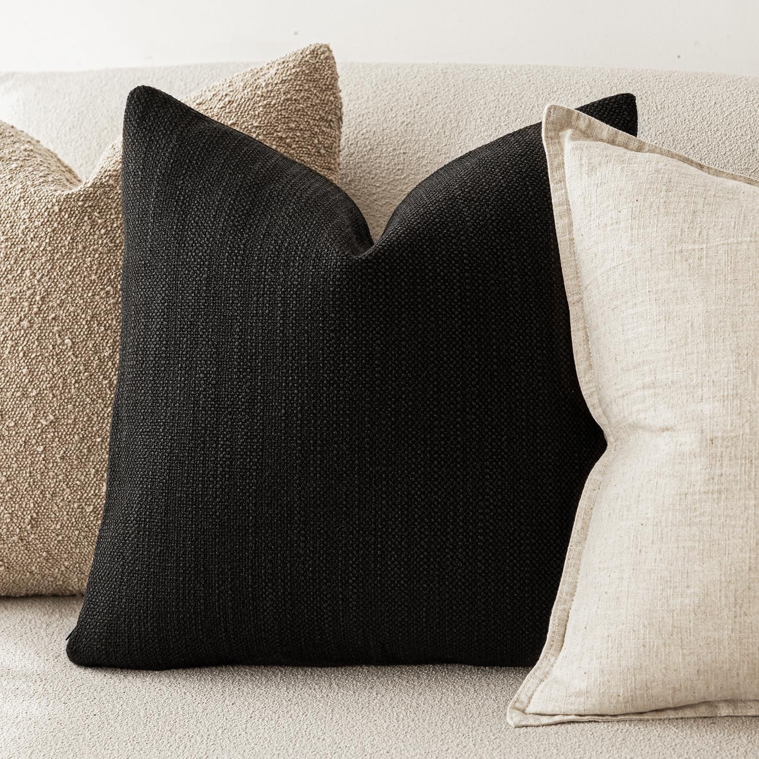Foindtower set of 2 decorative textured burlap linen throw pillow covers with farmhouse style, featuring rustic woven fabric.