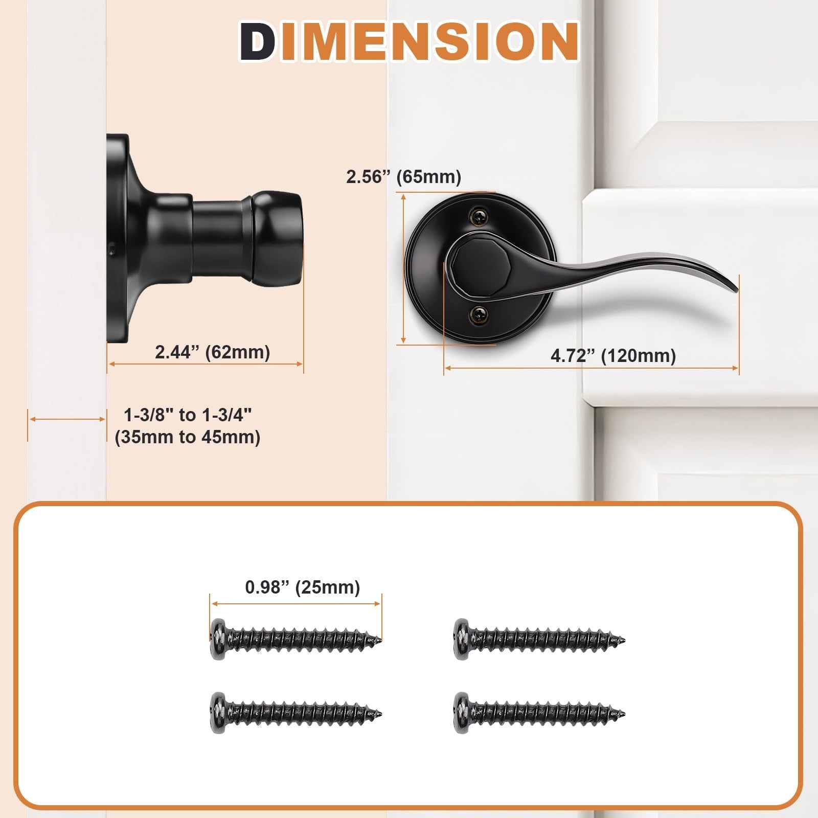 Set of four black Probrico dummy door handles, interior lever handles for decorative or non-functioning door applications.