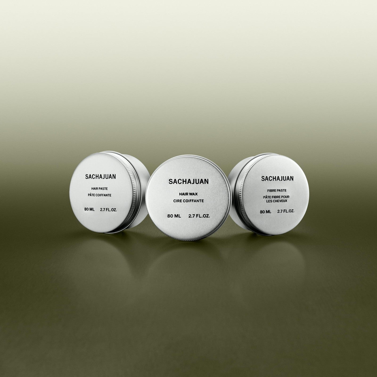 SACHAJUAN Hair Wax 80ml jar showing textured hair with shiny finish, suitable for all hair types, creating style and hold.