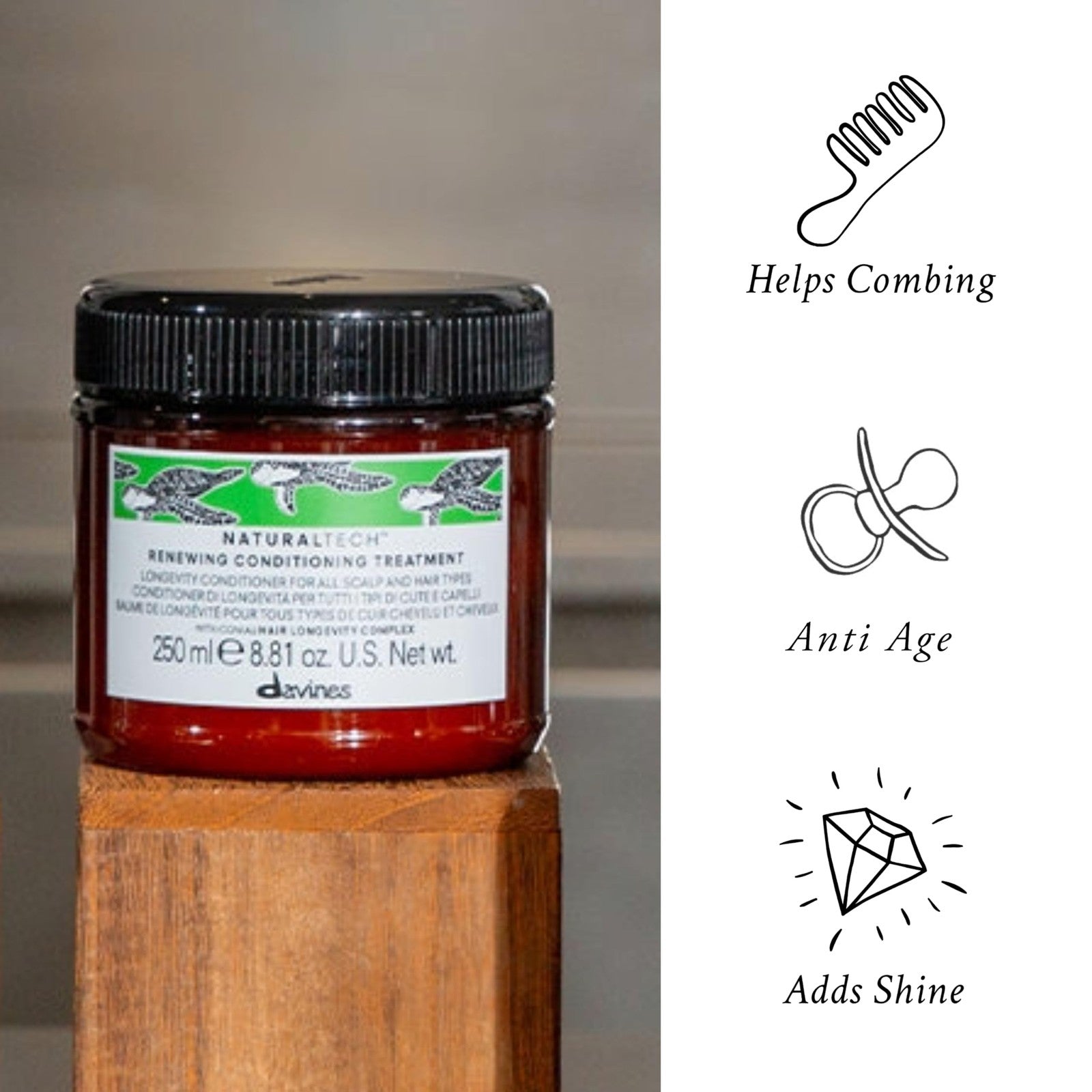 Davines Naturaltech Renewing Conditioner bottle with a sleek design, highlighting nourishing and moisturizing benefits for hair.
