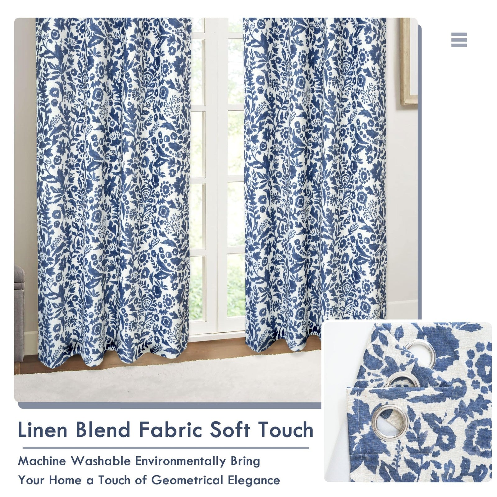 DriftAway Julia Watercolor blackout curtain with thermal lining, black and white floral watercolor design for room darkening.