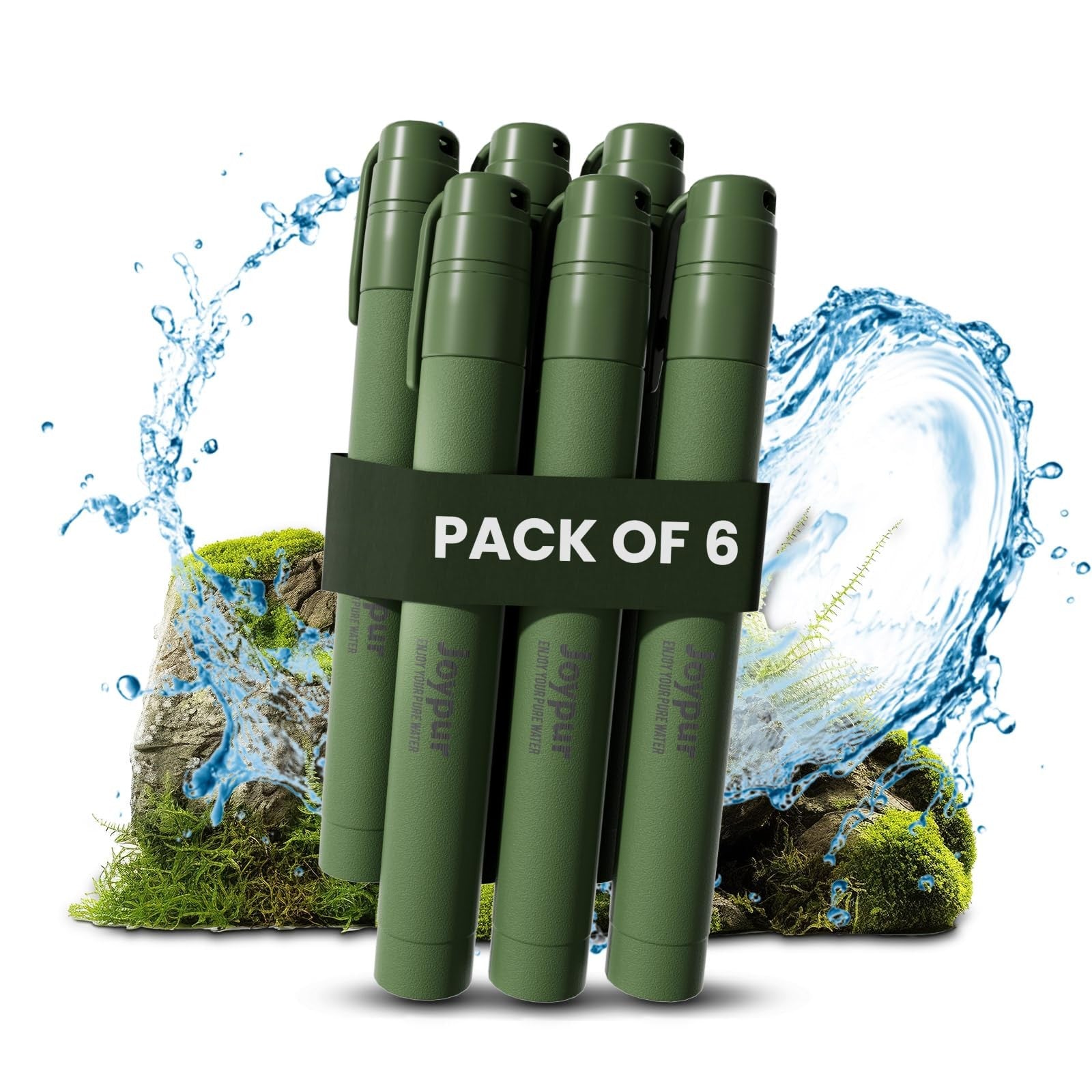 Joypur portable water filter straw for camping and hiking, emergency survival gear, purifies water in outdoor adventure situations.