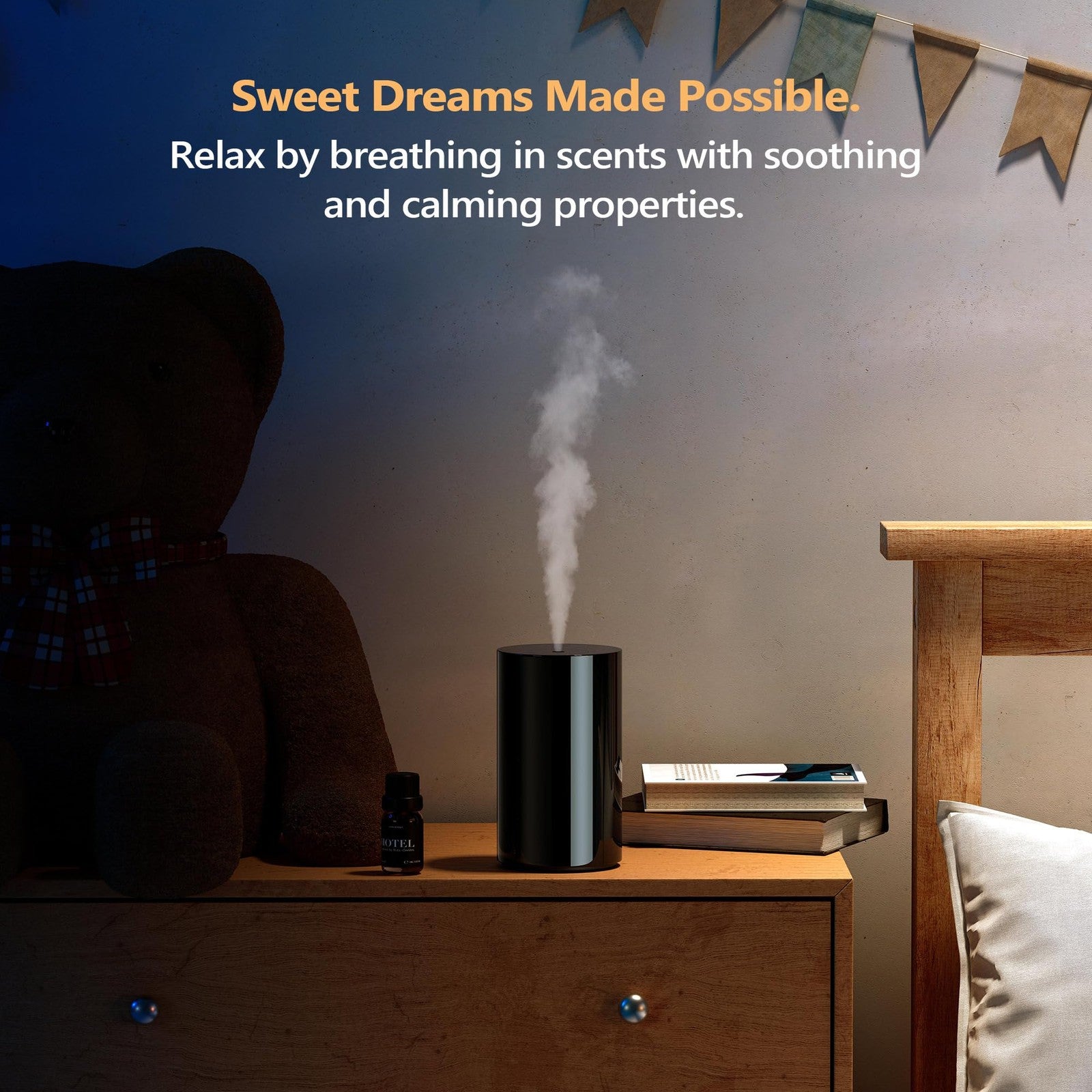 Airversa waterless essential oil diffuser starter kit with two 20mL hotel scent fragrance bottles, compact and modern design.