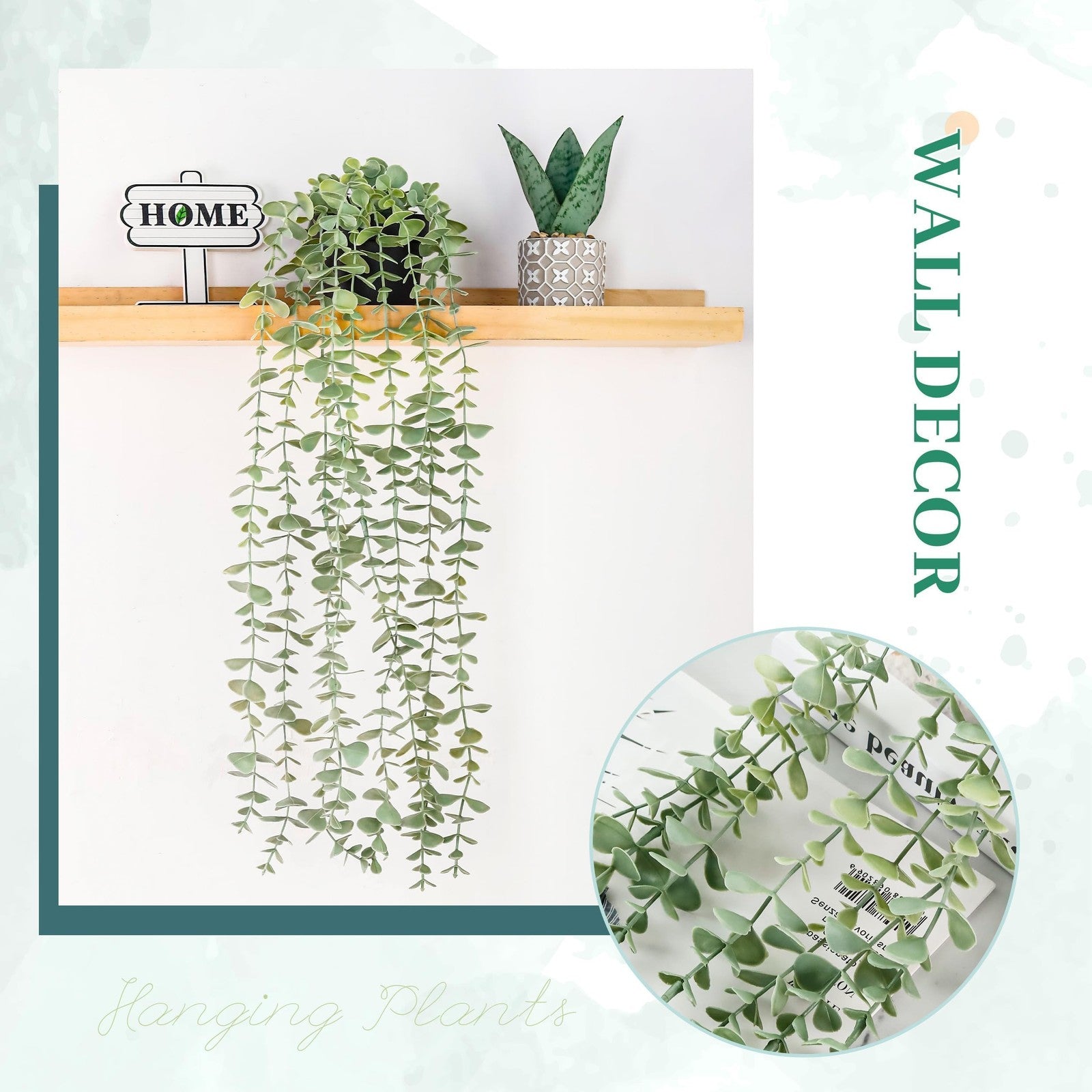 Artificial hanging eucalyptus plant by Der Rose, ideal for modern boho farmhouse decor, featuring lush green eucalyptus leaves.