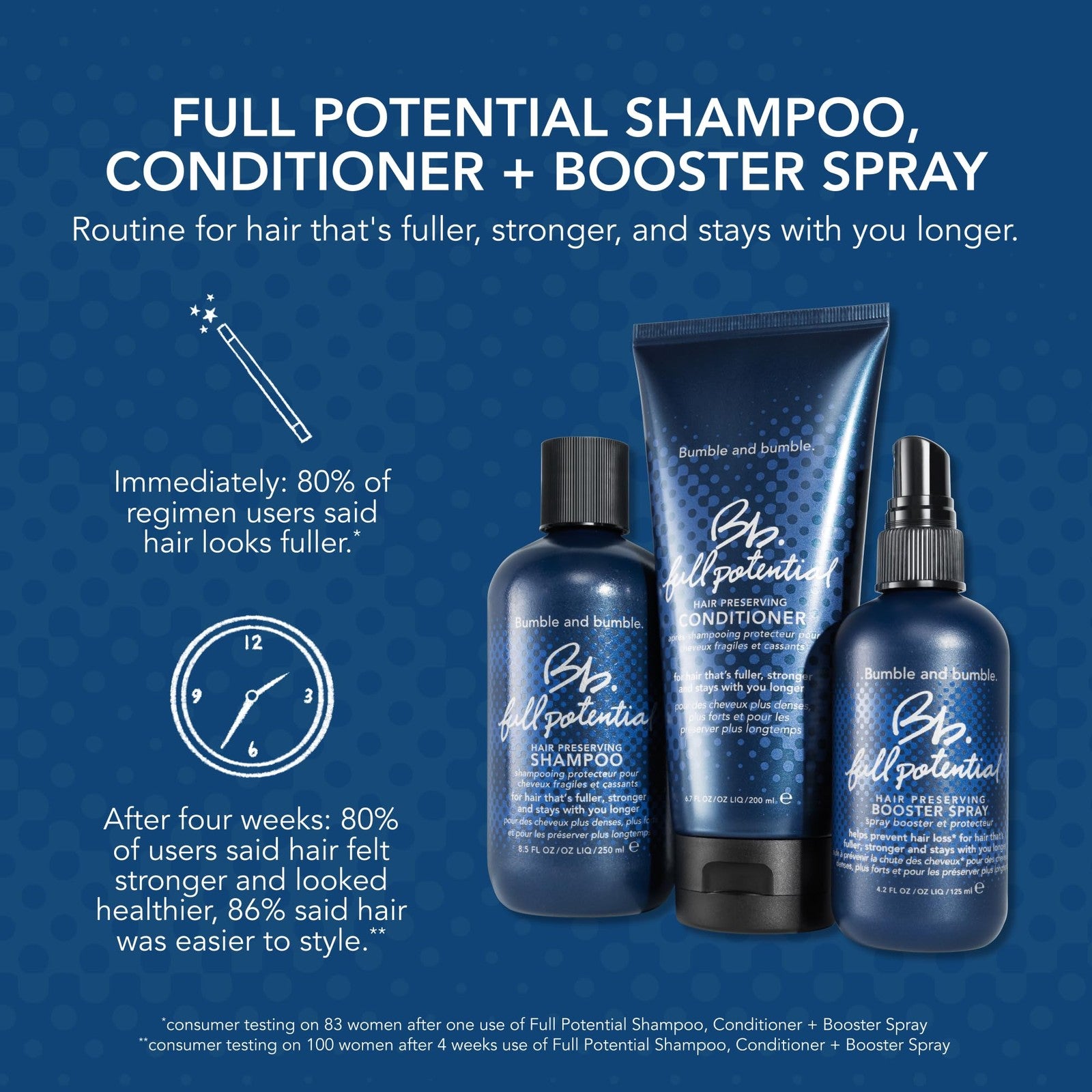 Bumble and bumble Full Potential Hair Preserving Shampoo bottle showing front label designed for strengthening and protecting hair.
