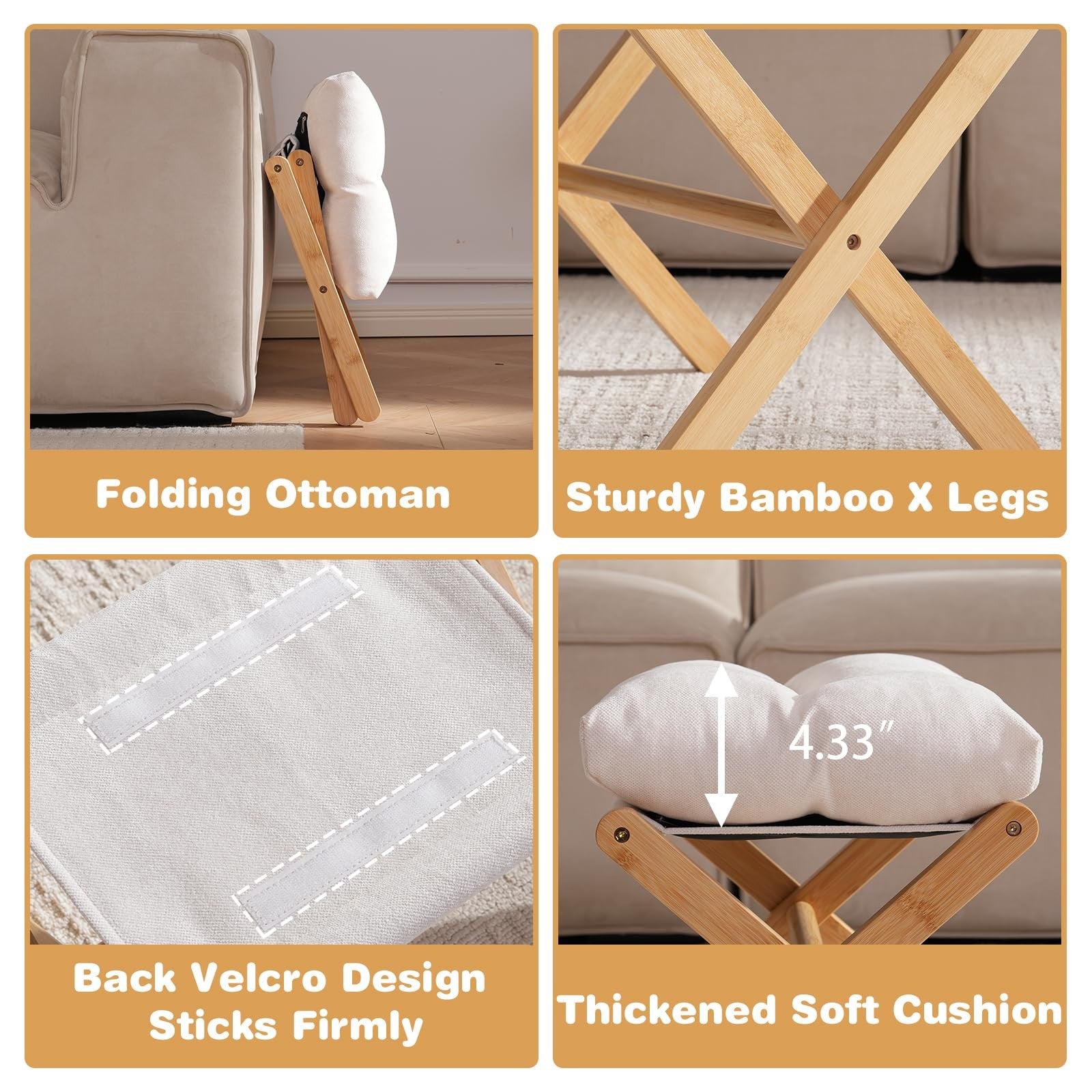 Baveke bamboo foldable ottoman foot rest with U-shaped design, small wooden foot stool for support and comfort.