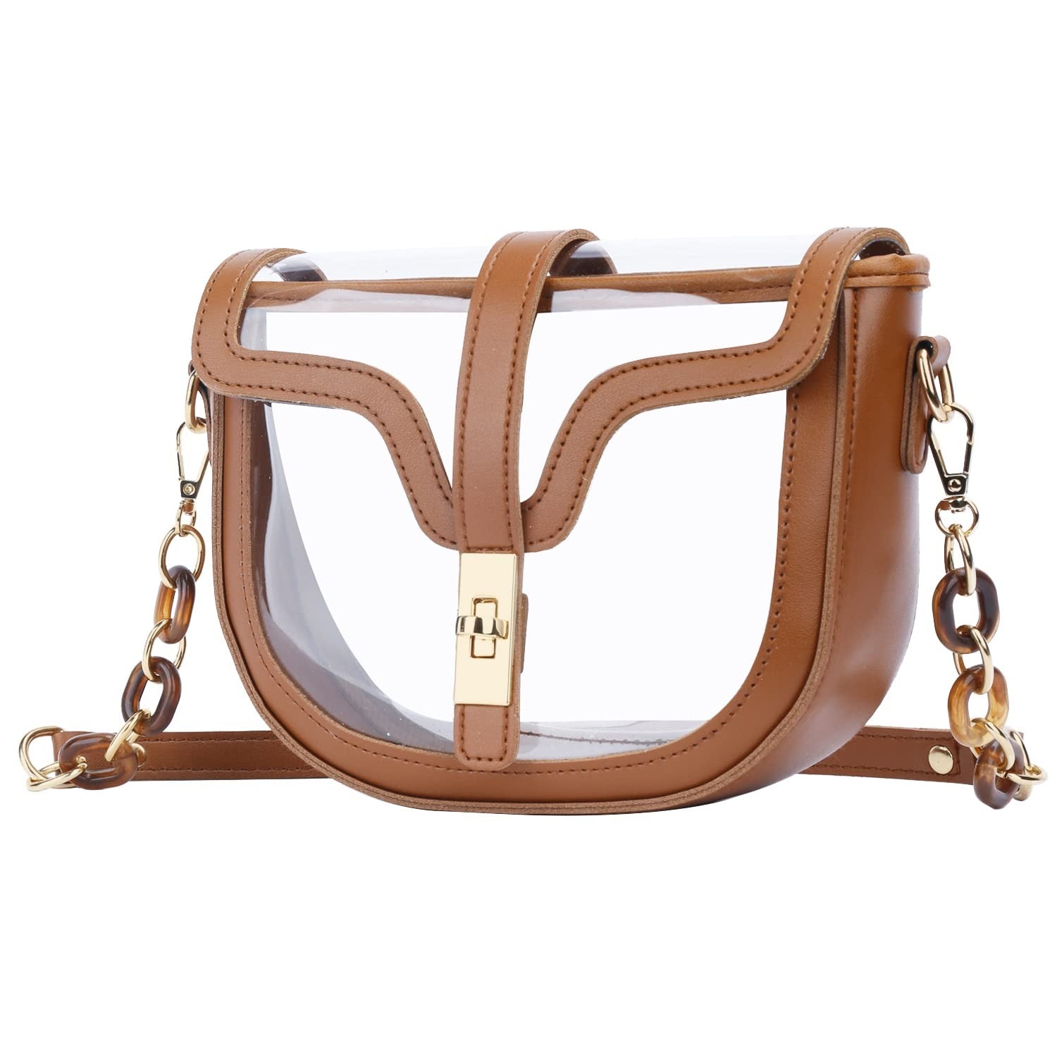 KKXIU clear crossbody bag for women with vegan leather shoulder strap, stadium approved, transparent design, stylish and functional.