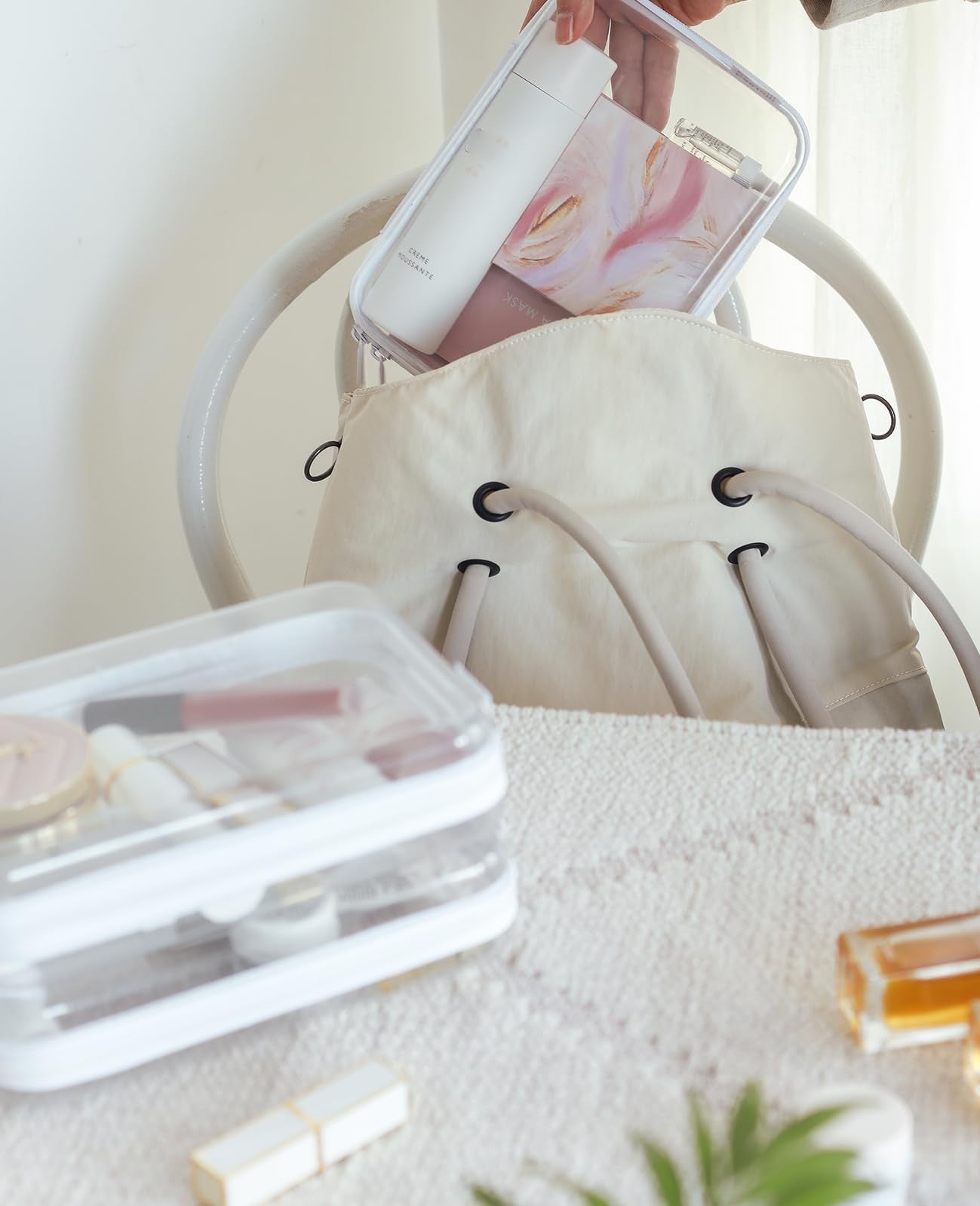 CoiiJoii 3-pack clear hard shell zipper cosmetic cases with portable design and interior organizer compartments.