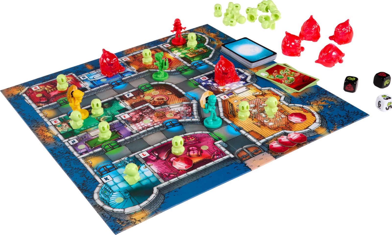 Mattel Games Ghost Fightin’ Treasure Hunters Anniversary Edition board game box featuring colorful cartoon characters and game components.