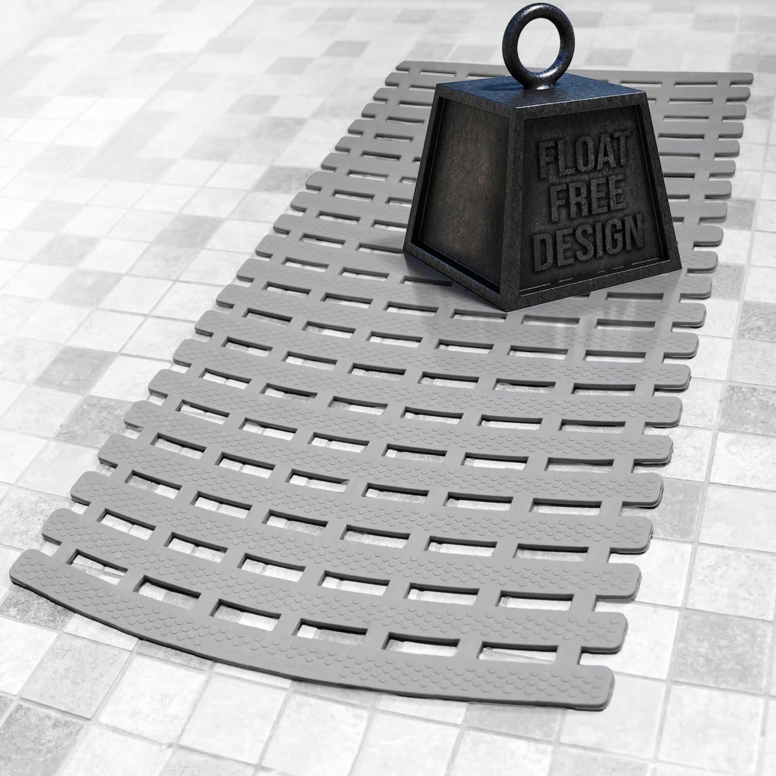 SlipX Solutions weighted non-slip bath mat with textured surface for tub and shower safety, designed to prevent slipping.