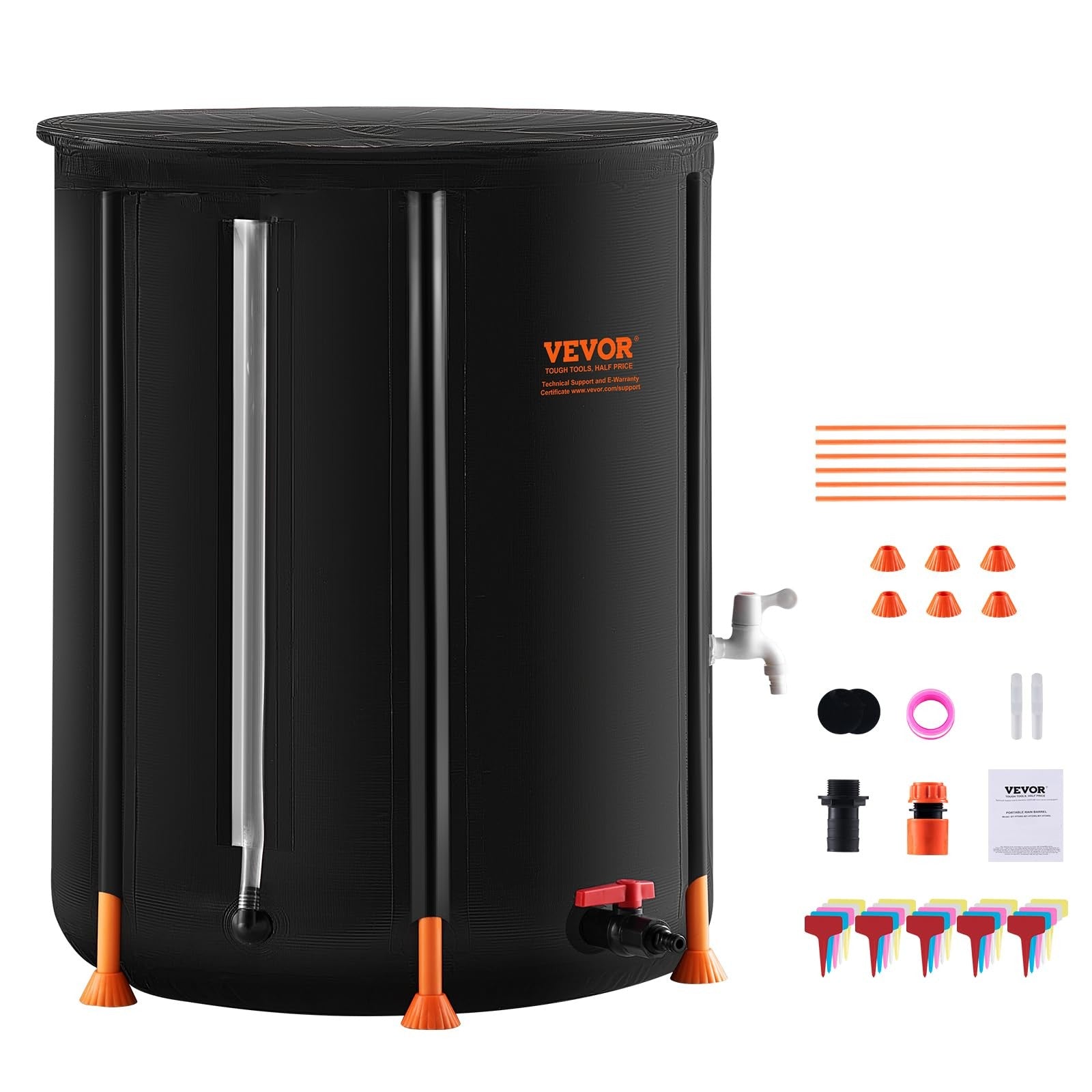 VEVOR 53-gallon collapsible rain barrel for collecting rainwater, portable water collection tank with flexible design