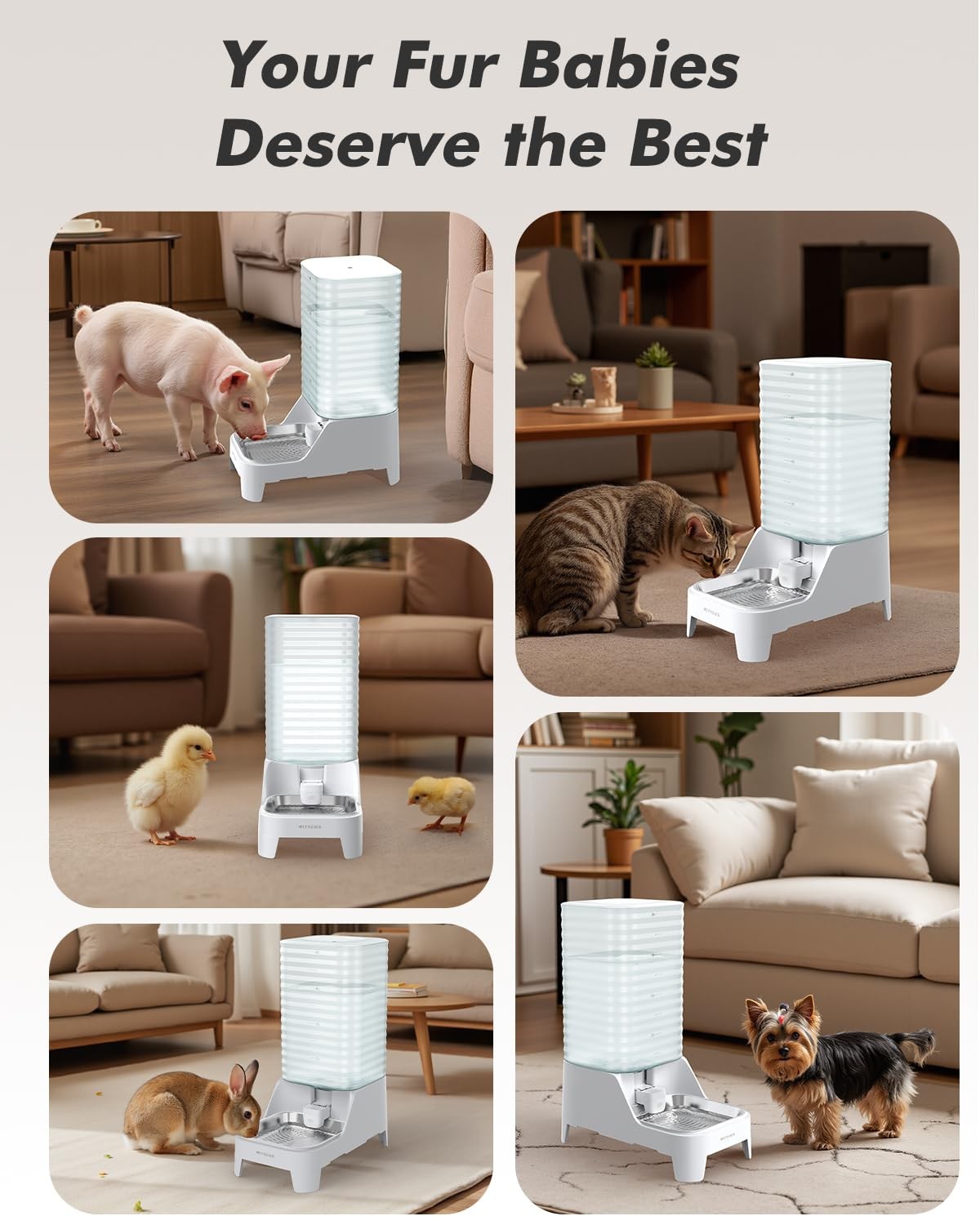 Nityers automatic dog water bowl dispenser with patented faucet, large 8L gravity cat water station, showing the faucet and water reservoir.
