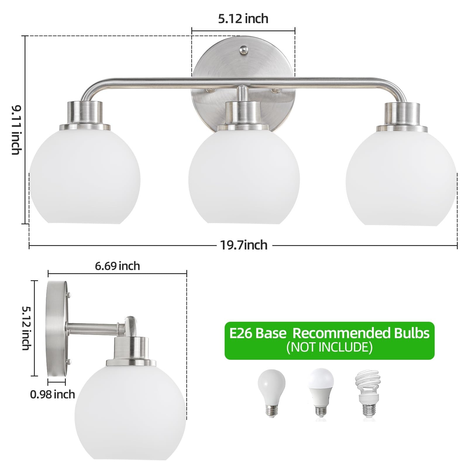 Watyo brushed nickel 3-light bathroom vanity wall sconces with modern design and clear glass shades.