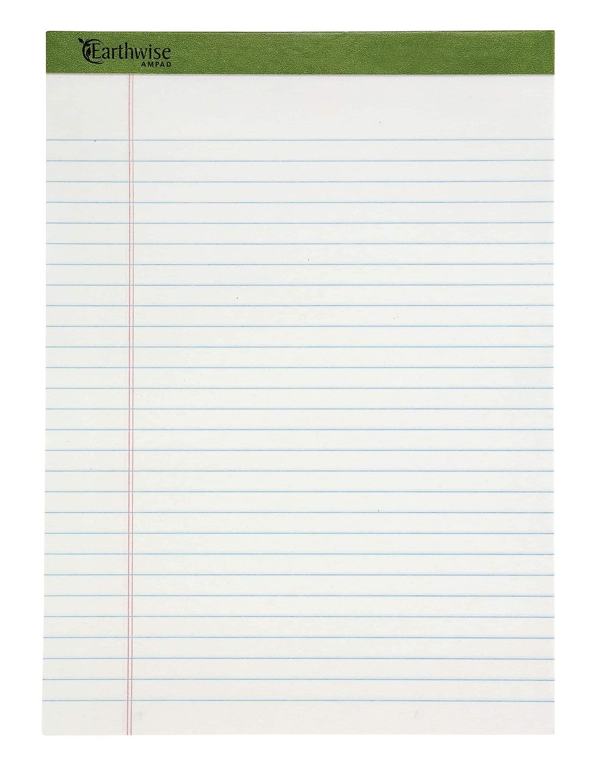 Ampad recycled perforated ruled notepad with 50 sheets, white, 8.5x11.75 inches, showing perforated pages and ruled lines.