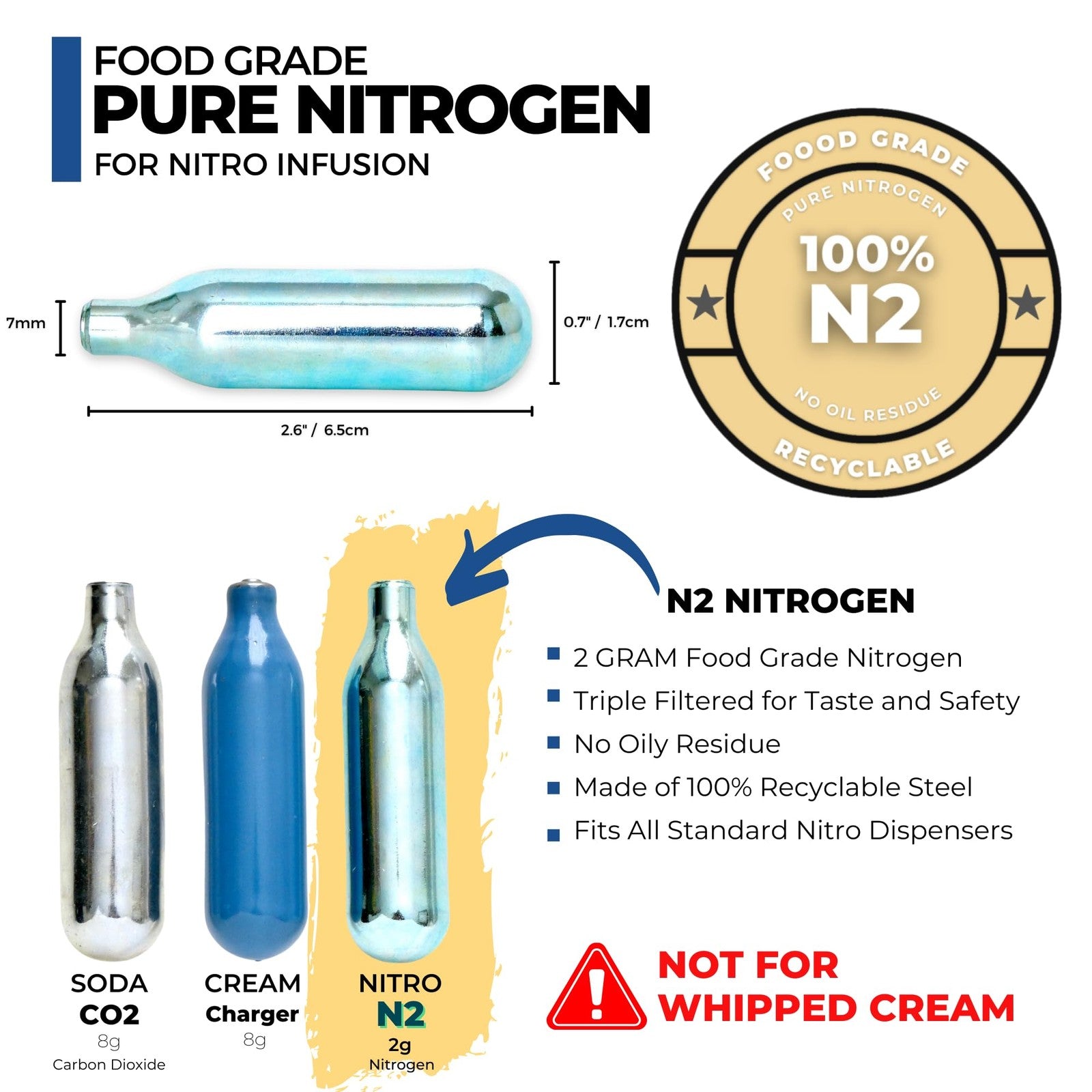 ICO 40pcs nitrogen cartridges for cold brew coffee maker, N2 cartridges for nitro coffee equipment, with metal canisters.