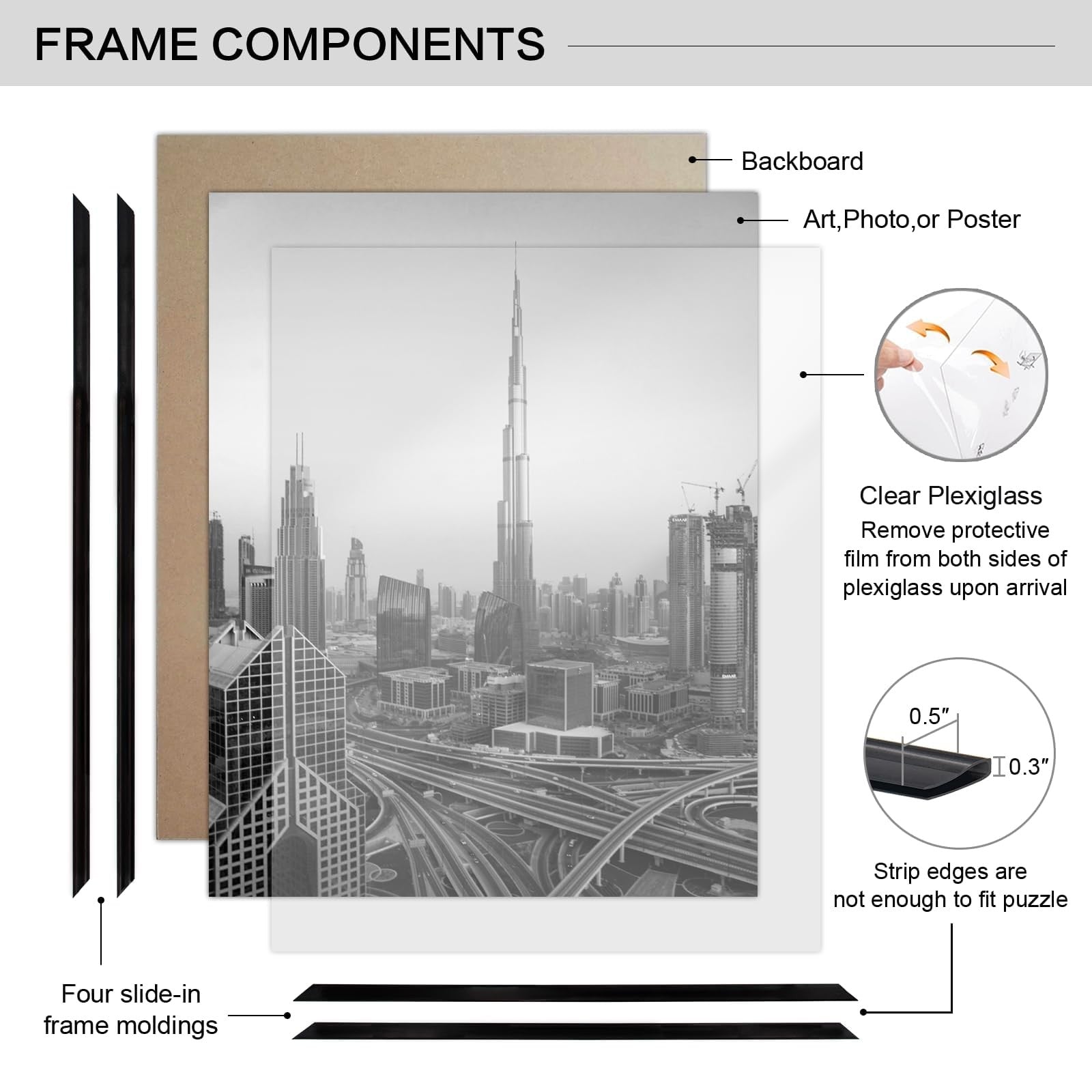 DB BOARDING 16x20 poster frames in a pack, scratch-proof wall picture frames shown with images of artwork inside