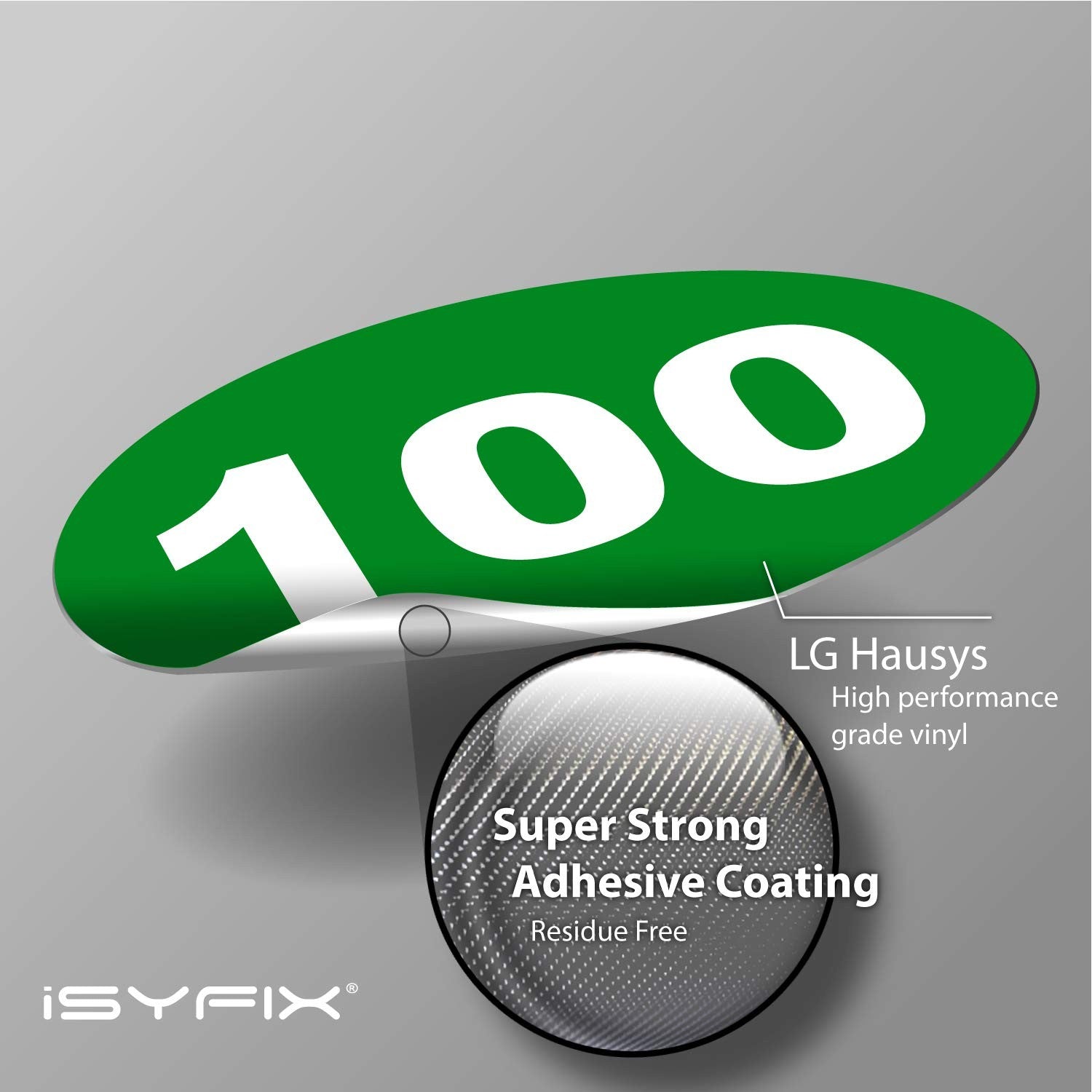 Set of Isyfix green vinyl number stickers from 1 to 100, 4-inch size, arranged on a sheet for easy application.