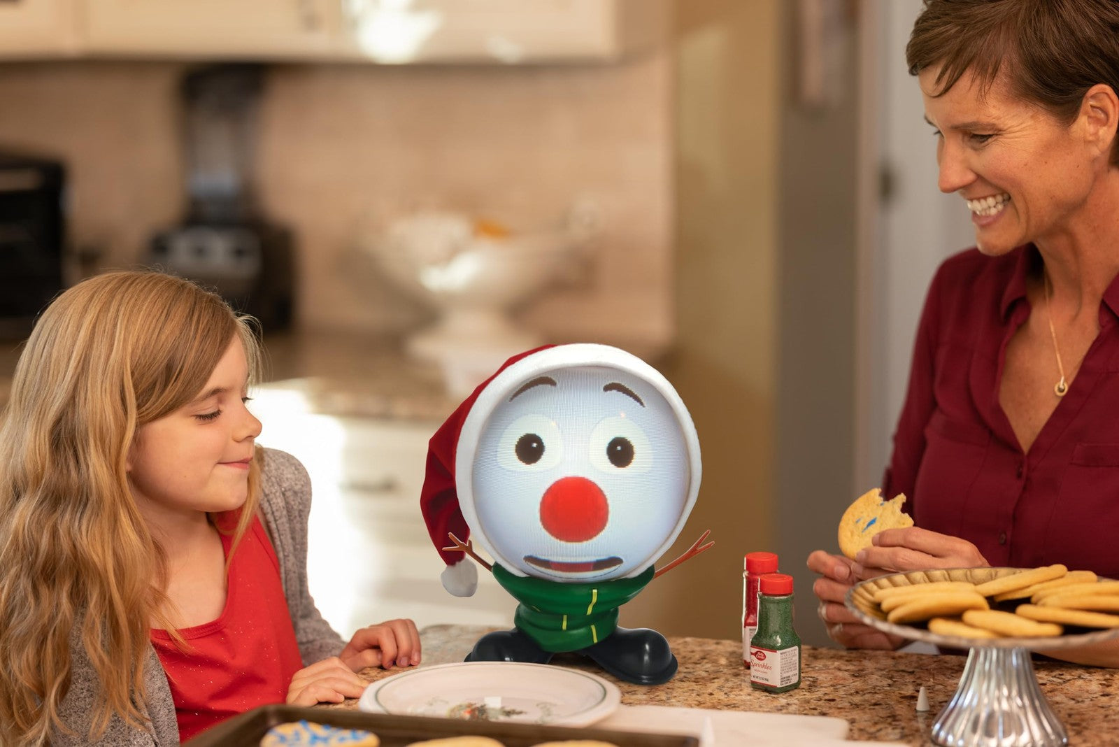 ANIMAT3D Mr. Chill talking animated snowman with built-in projector and speaker, showing a cheerful snowman figure with holiday accessories.