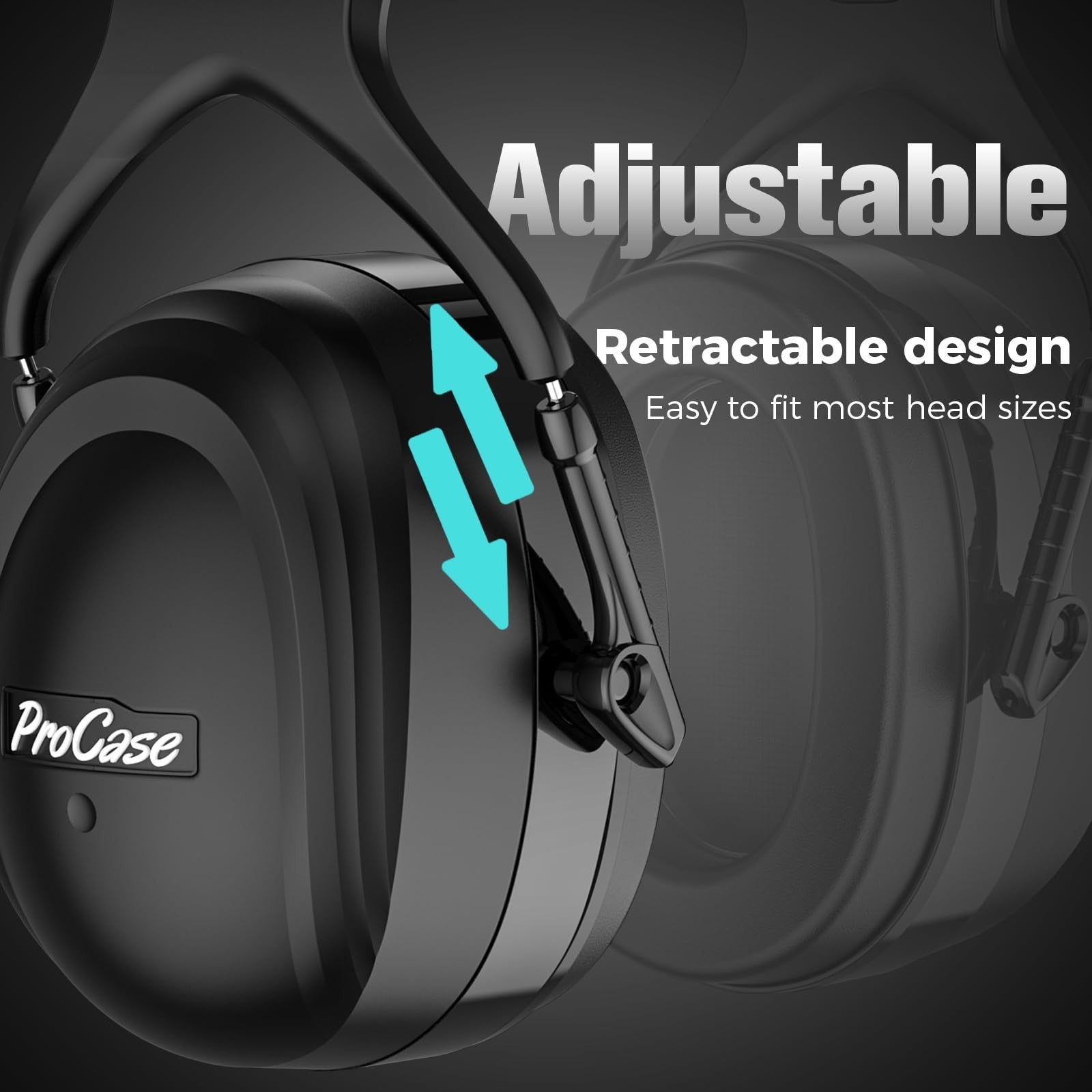 ProCase extra large noise cancelling headphones with 37dB SNR and 30dB hearing protection, featuring padded headband and ear cups