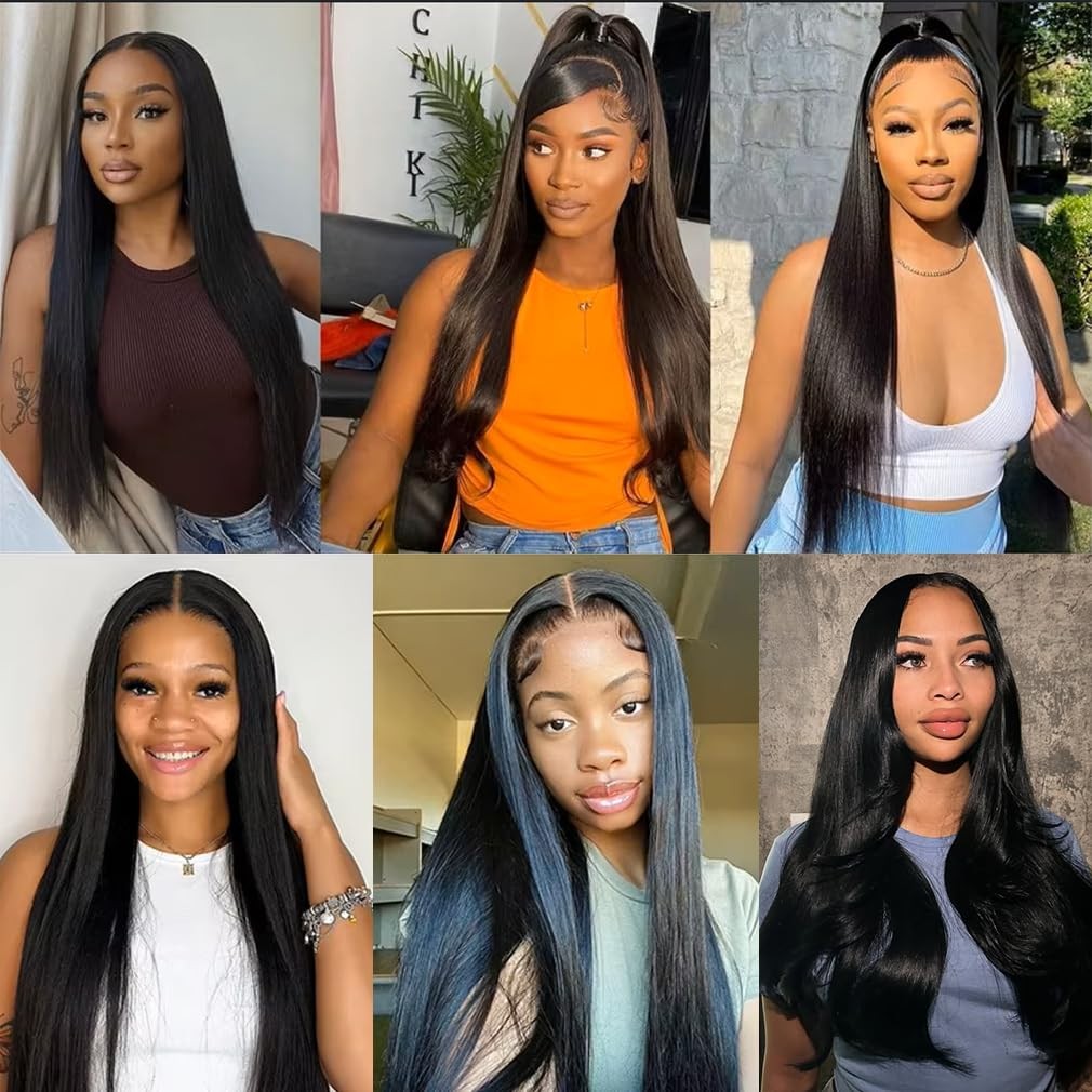 Straight black human hair bundles and closure set, unbranded, featuring high-quality straight hair with natural shine and texture.
