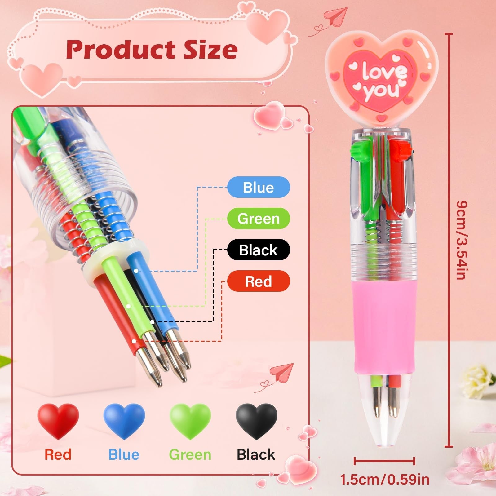 Set of 10 LiYiQ Valentine's Day animal multicolor cartoon pens with fun, cute designs and 4-in-1 multi-function features.