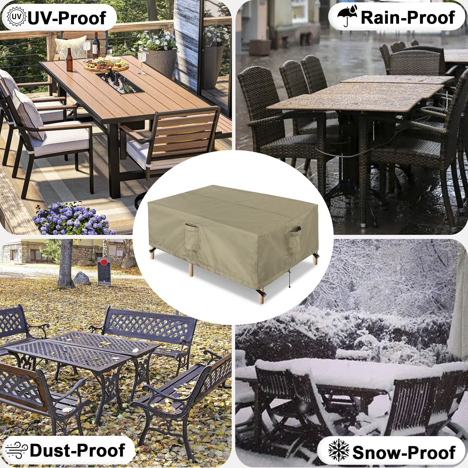 OutdoorLines waterproof patio table furniture cover for rectangle tables, outdoor protective cover for outdoor furniture.