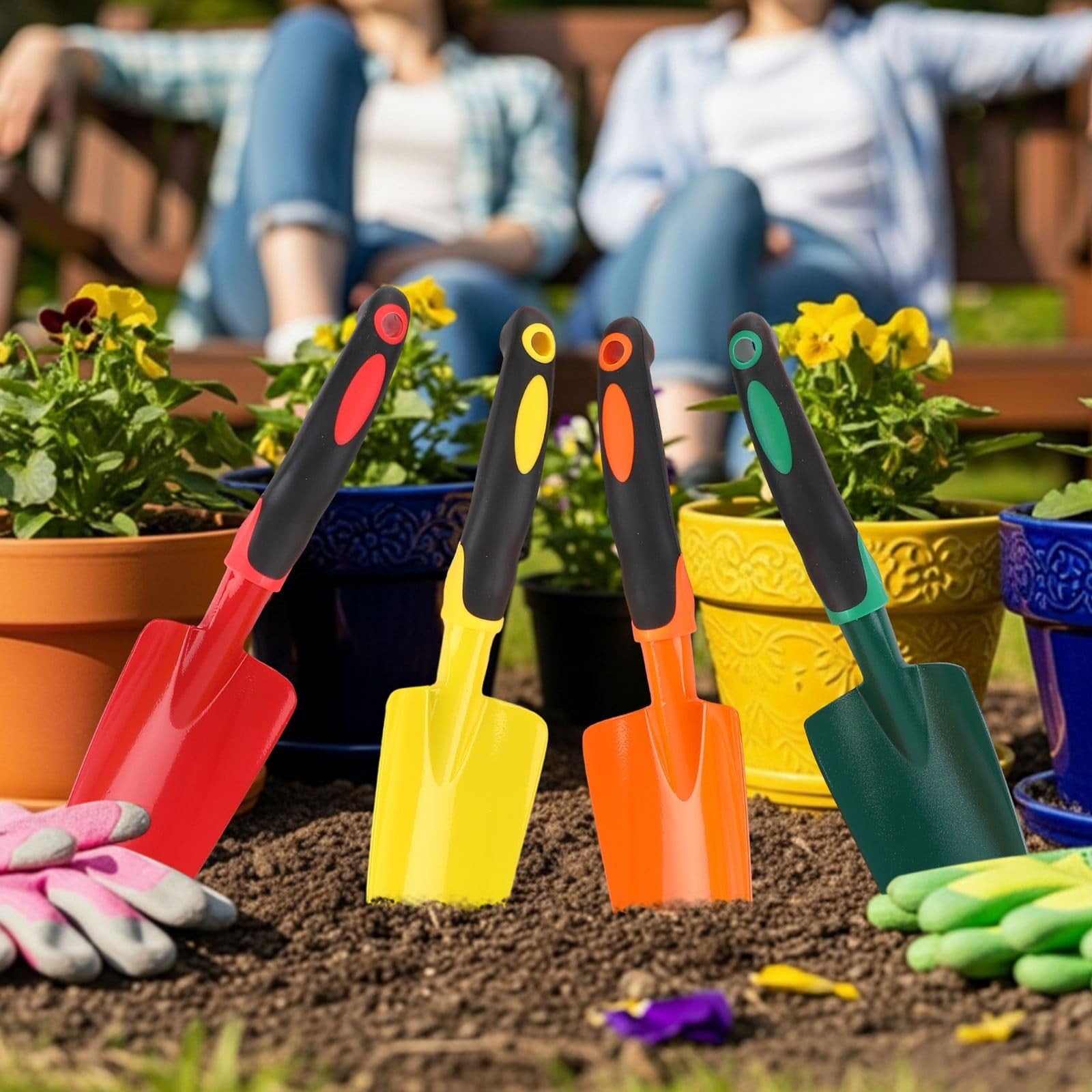 Set of 12 Yaocom garden shovels with aluminum alloy blades, small digging trowels suitable for gardening and planting tasks.