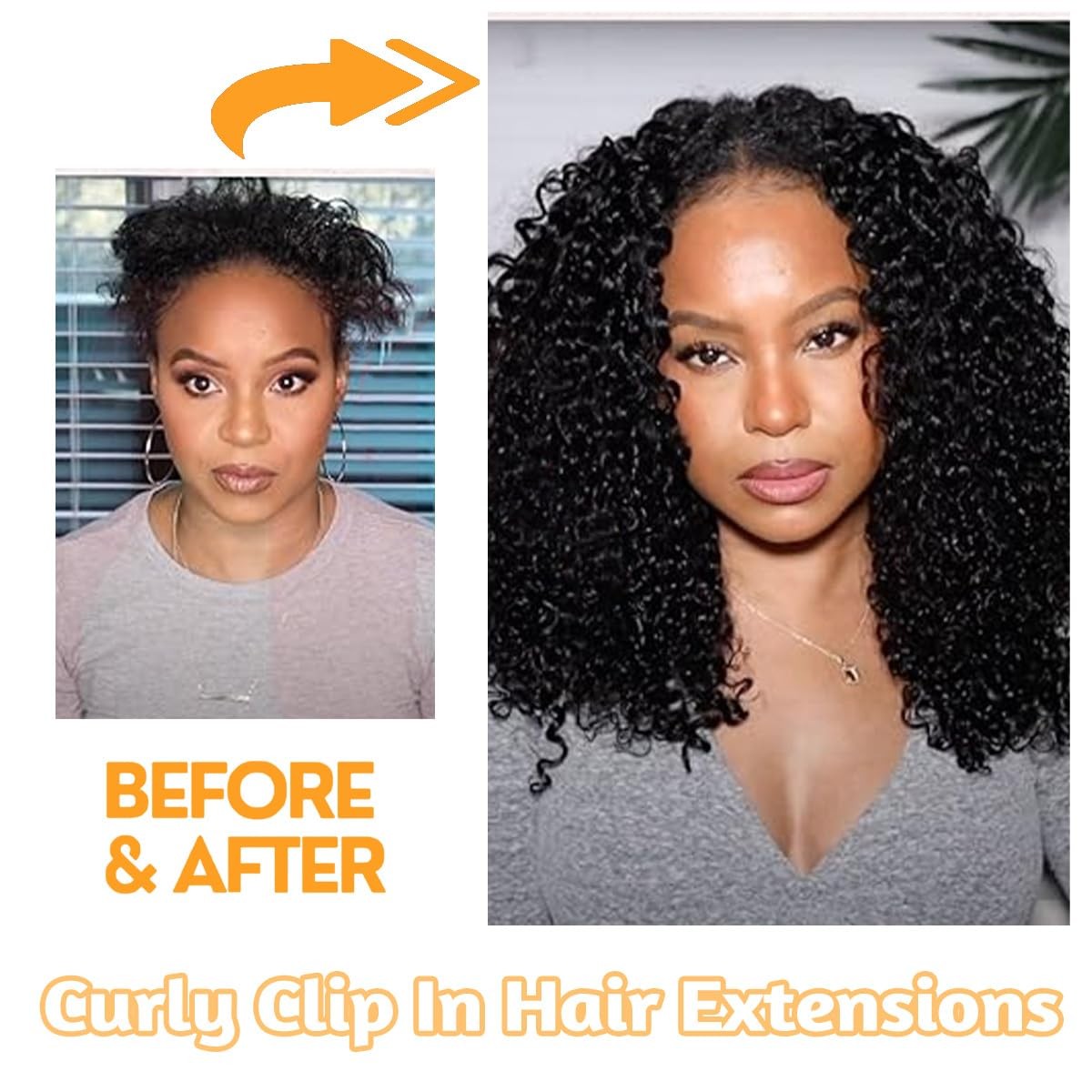 Aqifai 22-inch kinky curly clip-in human hair extensions in 3C 4A curl pattern, 8 pieces with 20 clips, natural black color