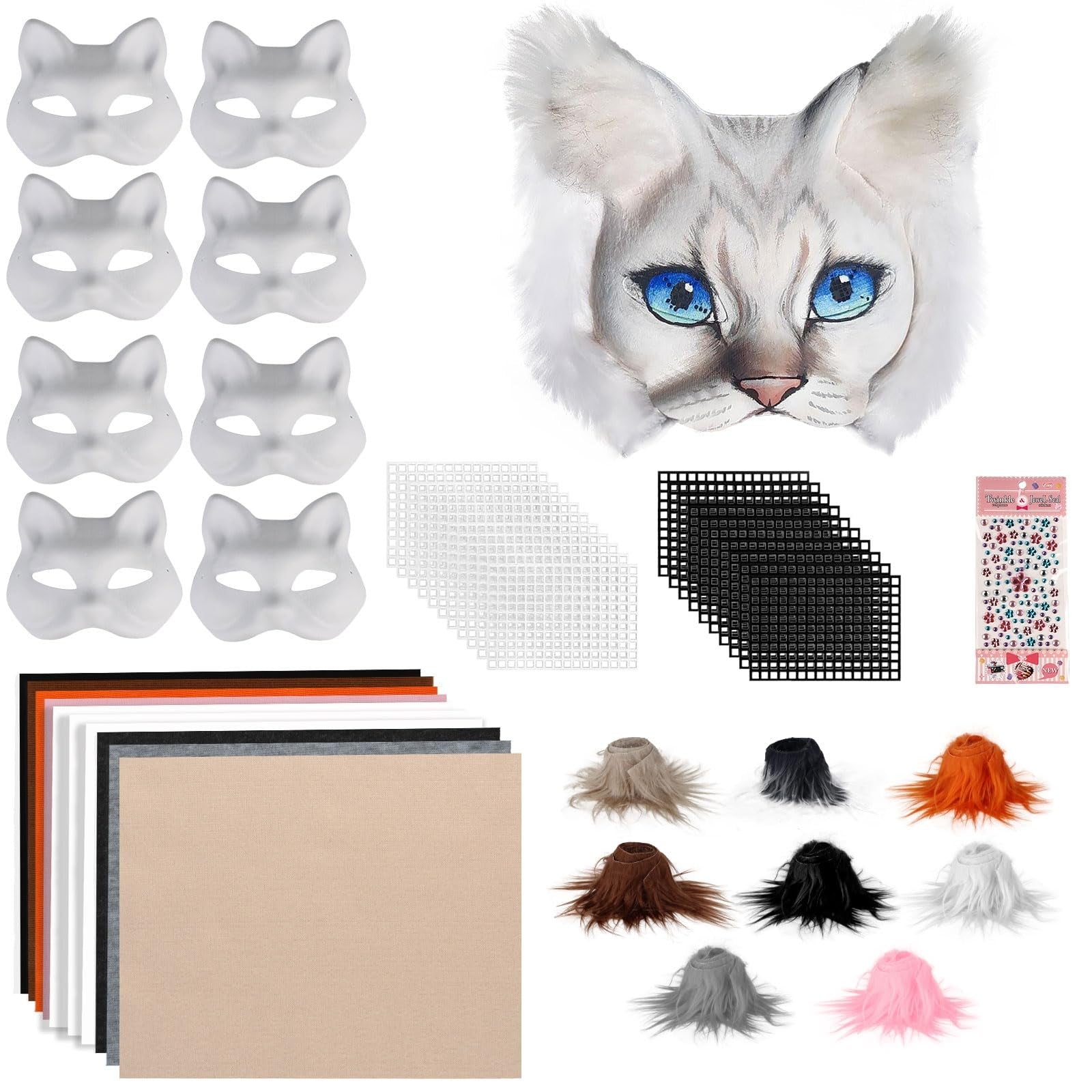Giftota DIY therian mask kit with 8 blank cat masks for boys and girls, perfect for creative costume making and craft projects.