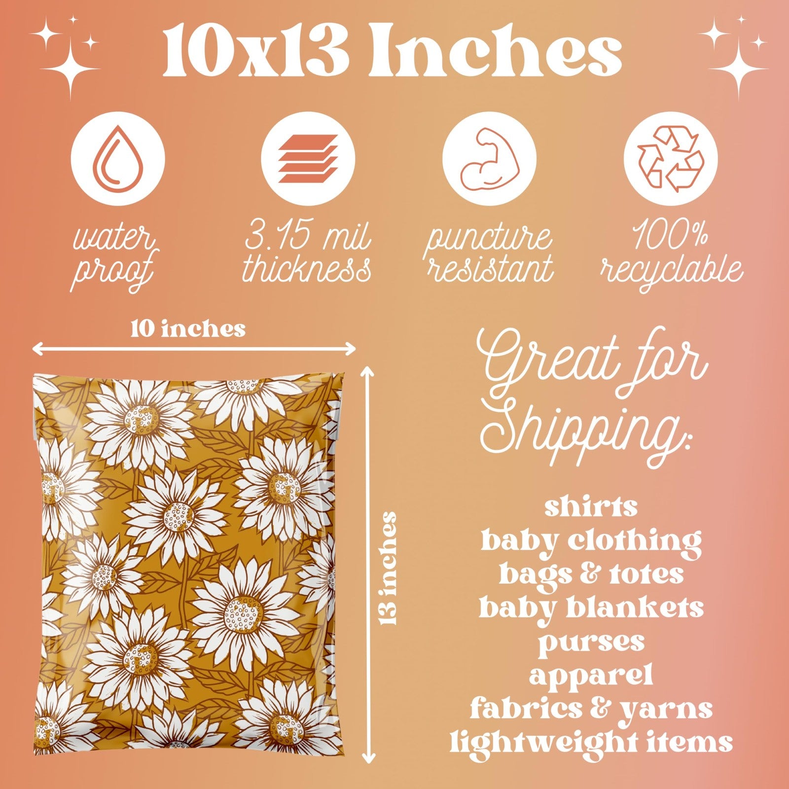 Graceful Mailers waterproof 10x13 poly mailers in a 100-pack, tear-resistant shipping envelopes for secure packaging.