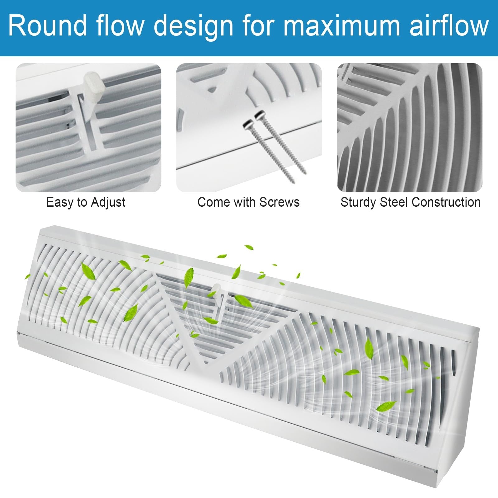 Swess 4-pack 15-inch white baseboard register vent with air diffuser for heating and cooling systems, designed for home use.