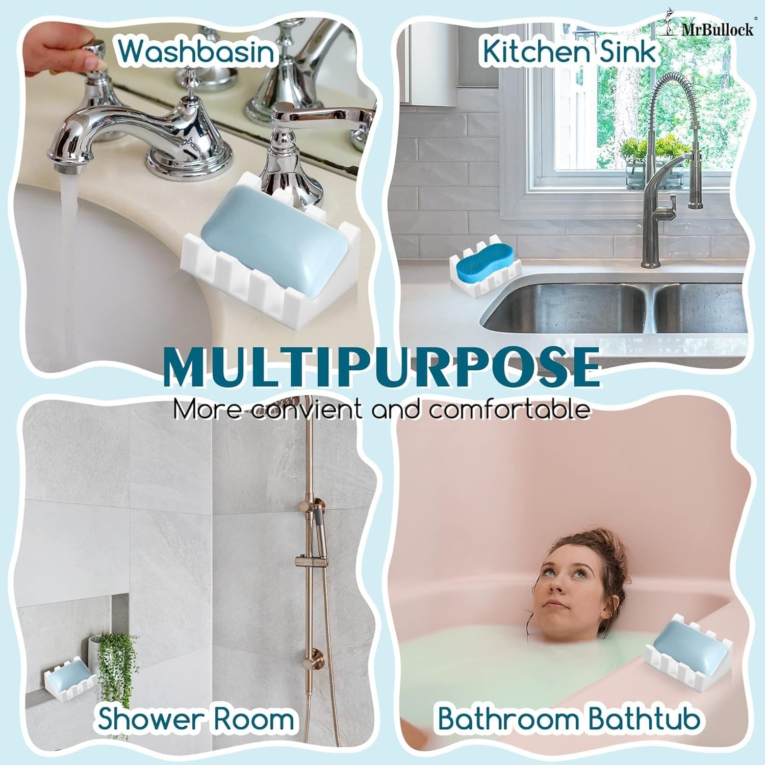 MRBULLOCK silicone soap dish for bar soap holder with self-draining design, ideal for shower or bathroom use