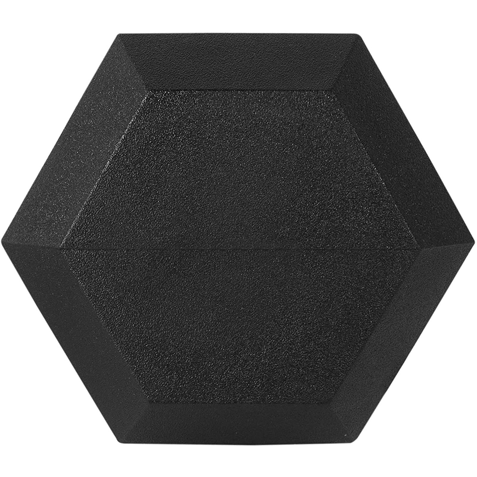 Black Fitvids Sporzon rubber-encased hex dumbbell with a 30-pound weight, featuring a sturdy hex shape and ergonomic handle.
