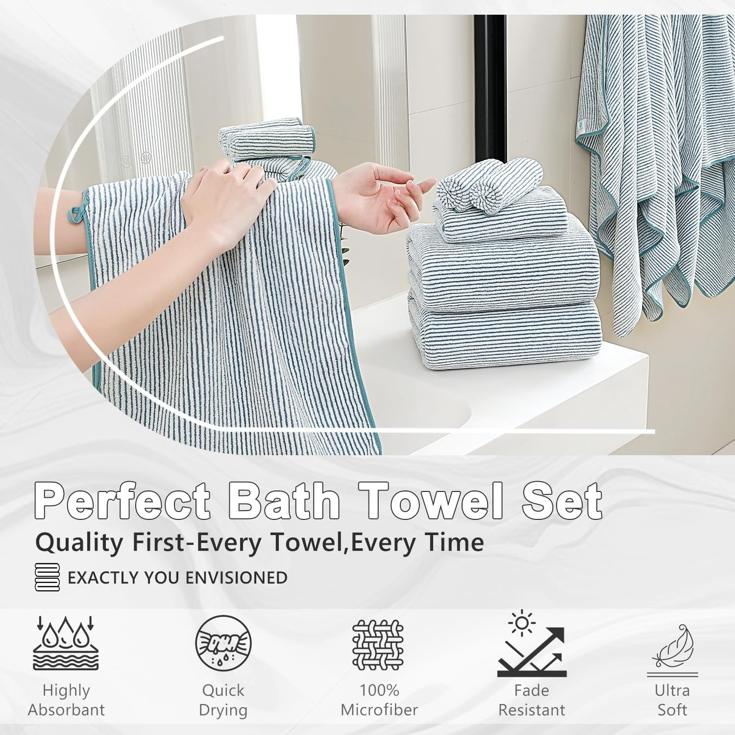 Jessy Home 8-piece bathroom towel set with two oversized bath sheets and two hand towels, soft and absorbent for everyday use.