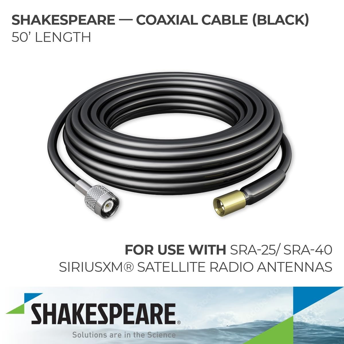 Shakespeare RG-58 replacement cable, 50-foot length, coiled antenna cable for marine and radio communication equipment.
