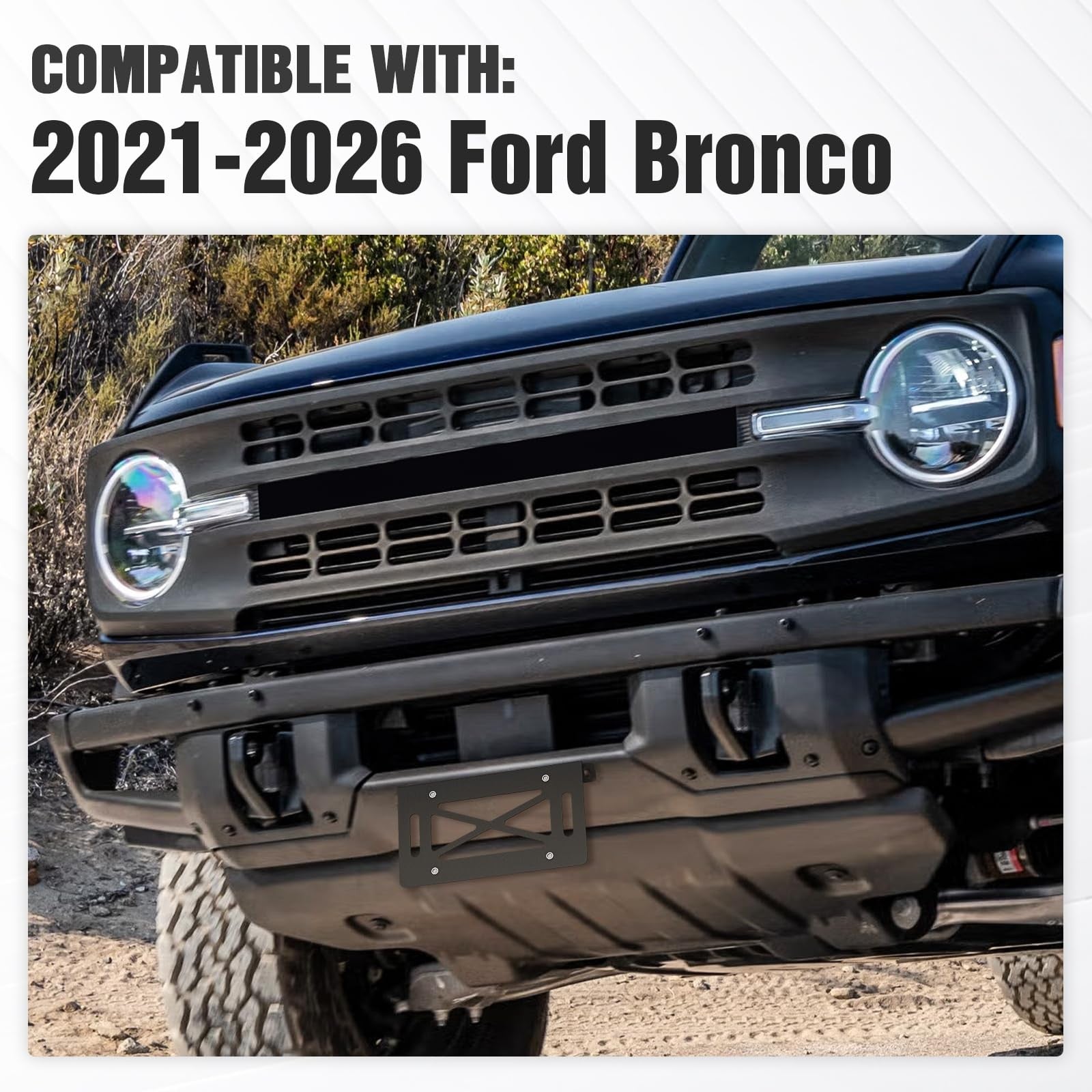 YZONA front license plate frame for 2021-2026 Ford models, black metal with mounting holes, durable and sleek design