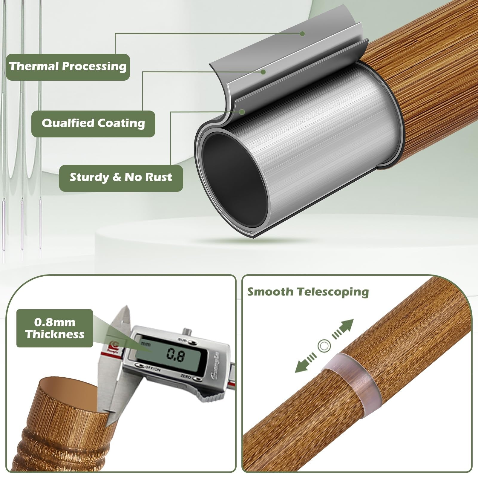 HTZON 2-pack wood curtain rods with decorative finials, adjustable 28-48 inches, featuring boho style and 1-inch diameter.