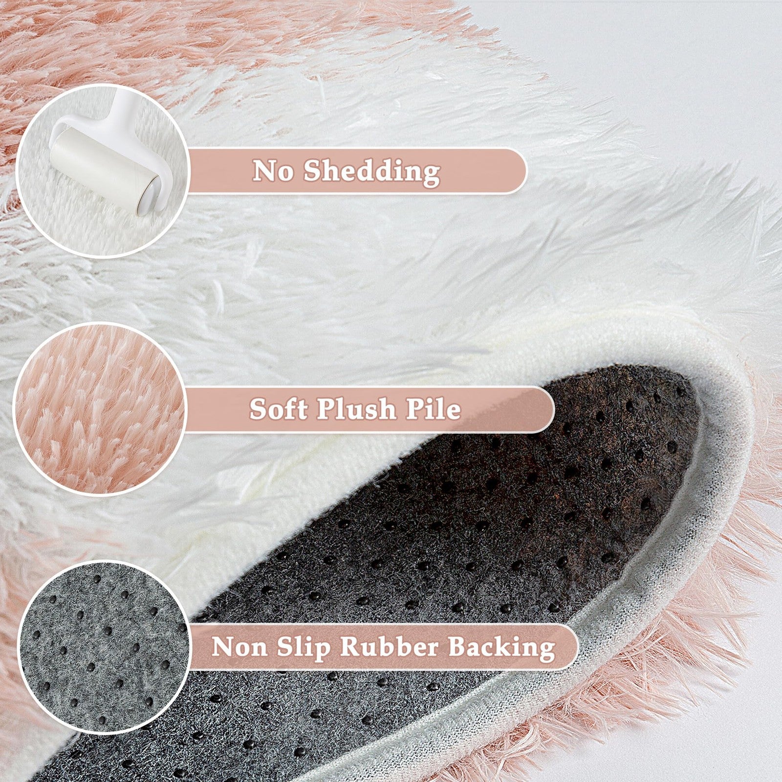 Hugear checkered pink and white shag rug, 5x7 modern fluffy living room rug with soft, plush texture.