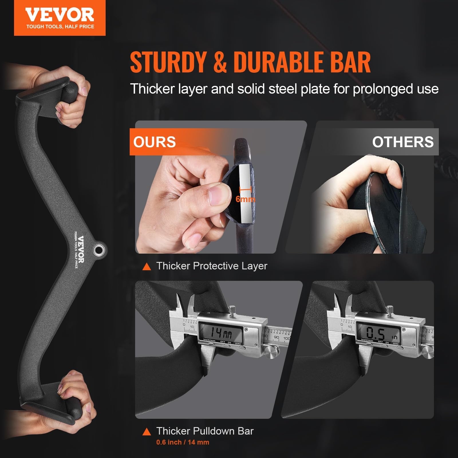 VEVOR LAT pulldown attachment with V-bar for cable machine rowing and tricep exercises, shown attached to a gym cable system.