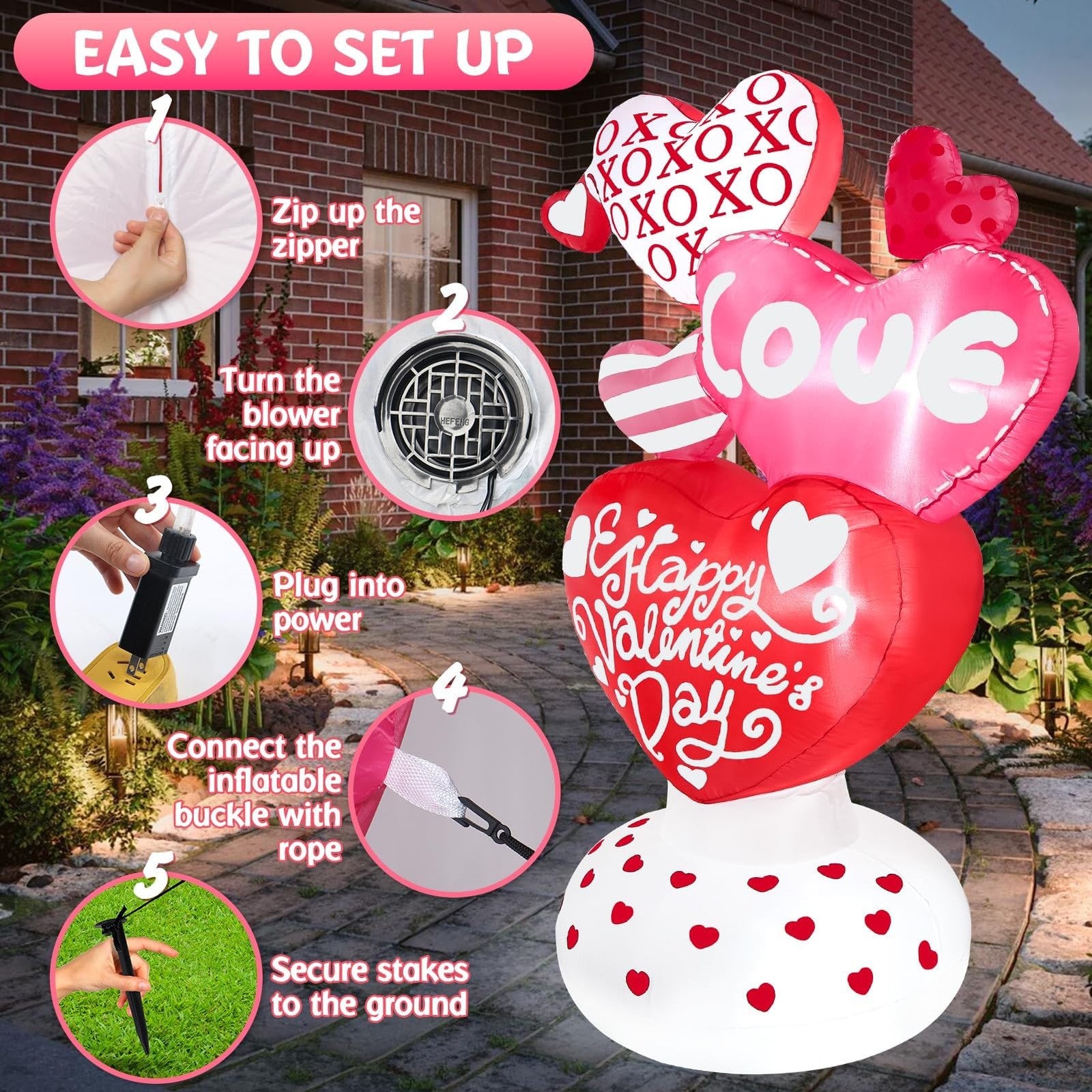 Wabolay 6ft inflatable Valentine love heart decoration for outdoor use, featuring a giant inflatable love heart shape.