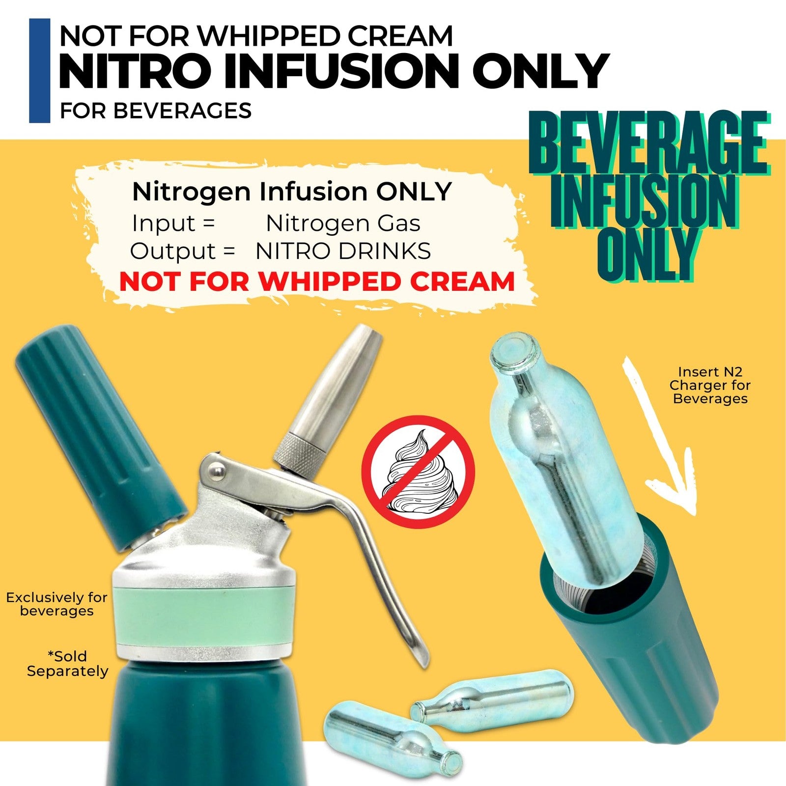 ICO 40-pack nitrogen cartridges for cold brew coffee maker, showing stacked N2 cartridges ready for use.