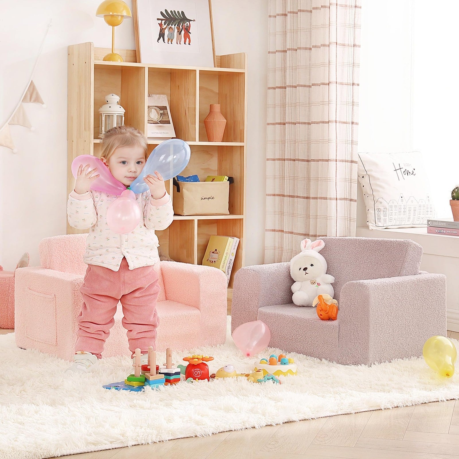 Givjoy toddler chair sherpa kids couch, 2-in-1 soft armchair lounger with plush fabric, no assembly required, suitable for children.