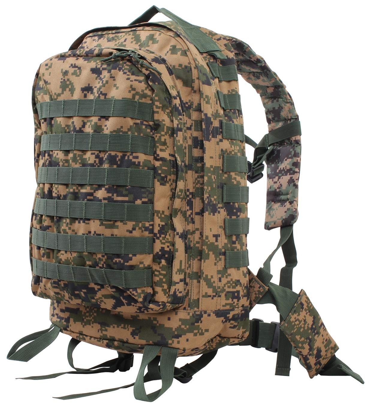 Rothco Molle II 3-Day Deployment Pack in olive drab, showing durable nylon fabric, multiple compartments, and MOLLE attachment points.