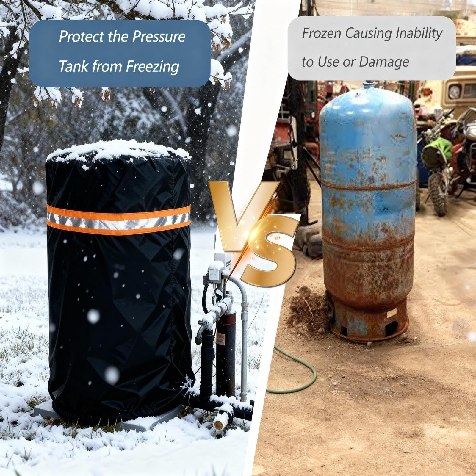 Exokugo round well pump cover with five fins, insulated pressure tank cover for protecting and concealing well pressure tanks.