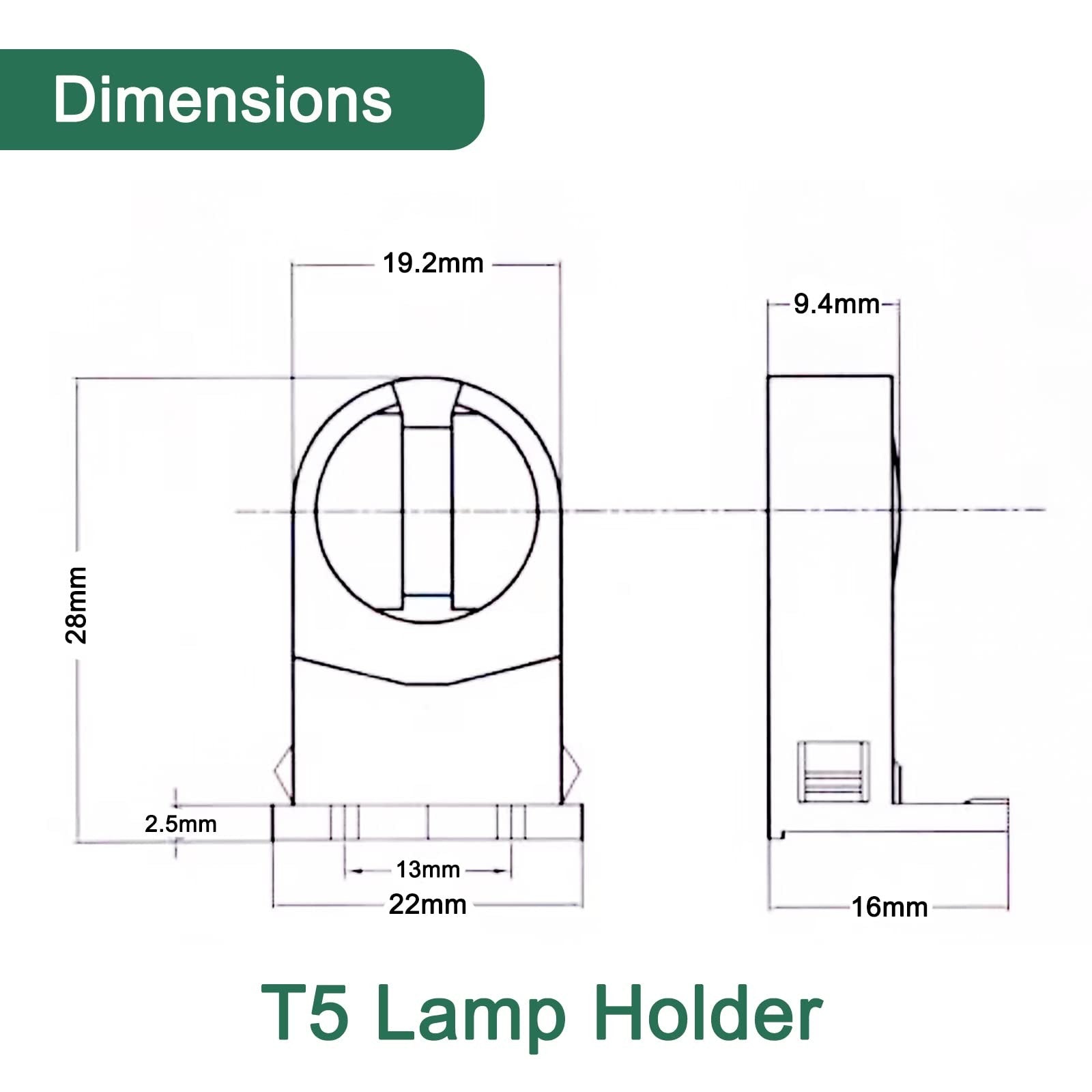 Pack of 20 MZyoyo T5 LED fluorescent tube lamp holders with easy-to-install lampholders for T5 tubes.