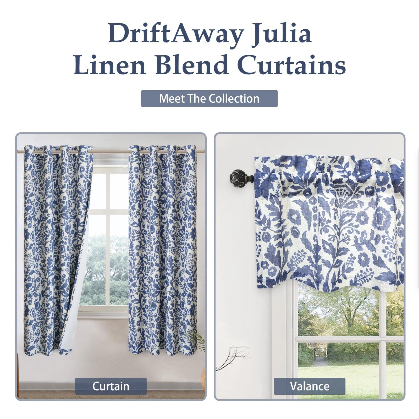 DriftAway Julia Watercolor blackout room darkening curtains with thermal lining, black fabric with watercolor pattern for energy efficiency